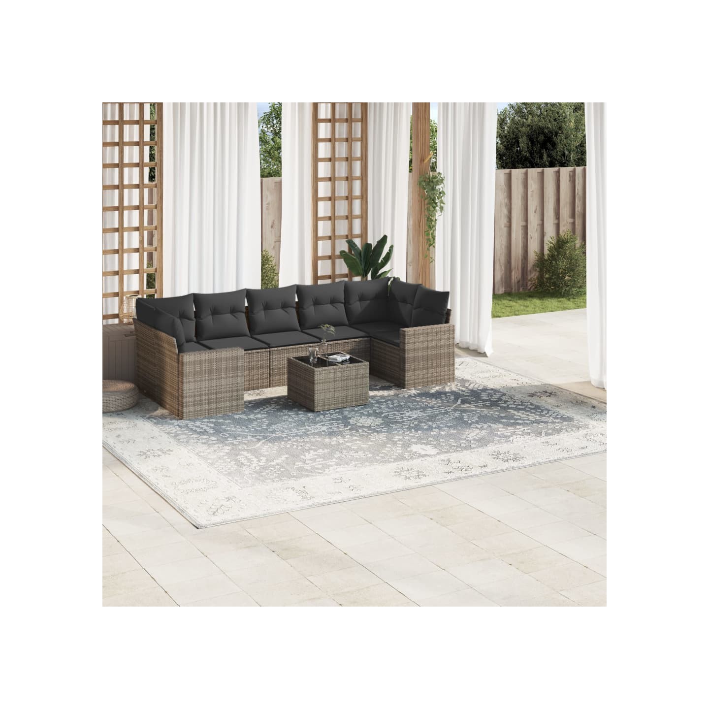 Salon de jardin 8 pcs avec coussins gris résine tressée