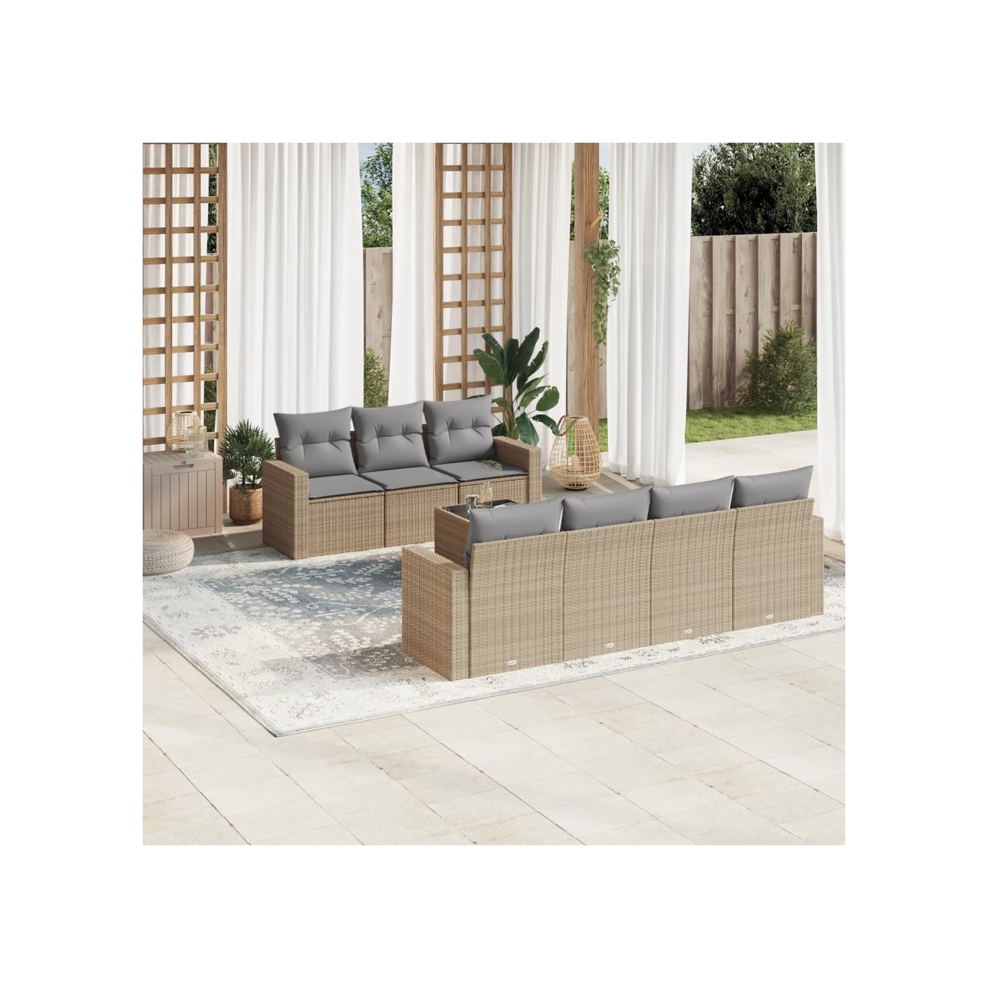 Salon de jardin avec coussins 8 pcs beige résine tressée