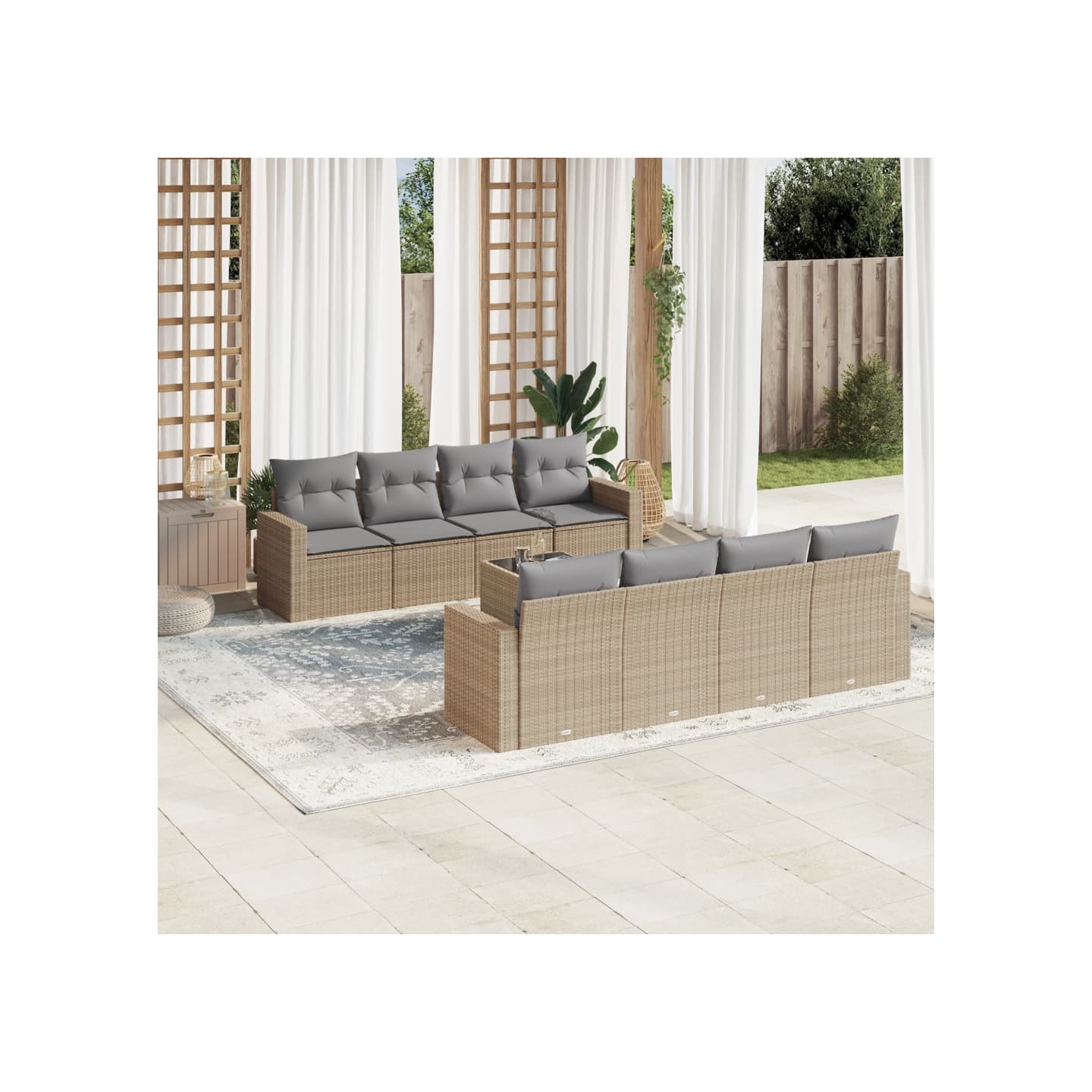 Salon de jardin avec coussins 9 pcs beige résine tressée
