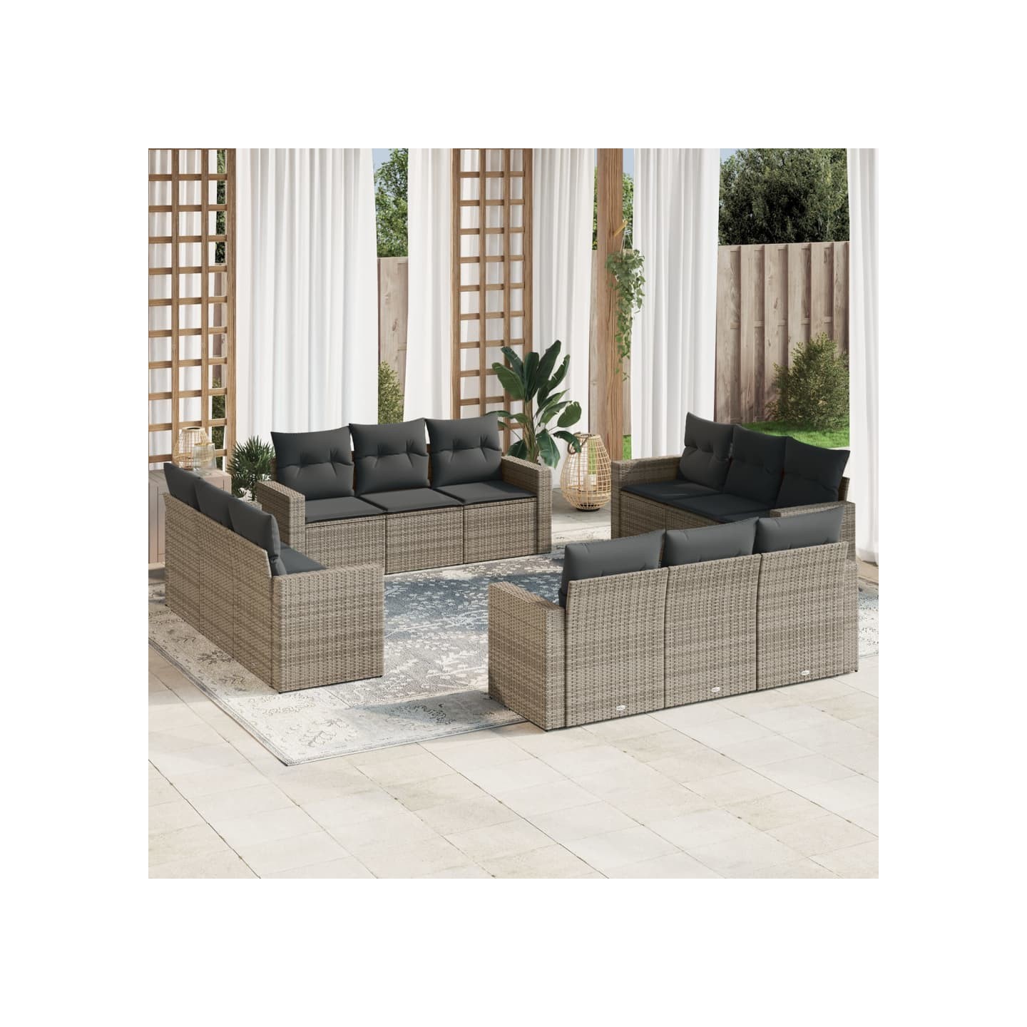 Salon de jardin avec coussins 12 pcs gris résine tressée