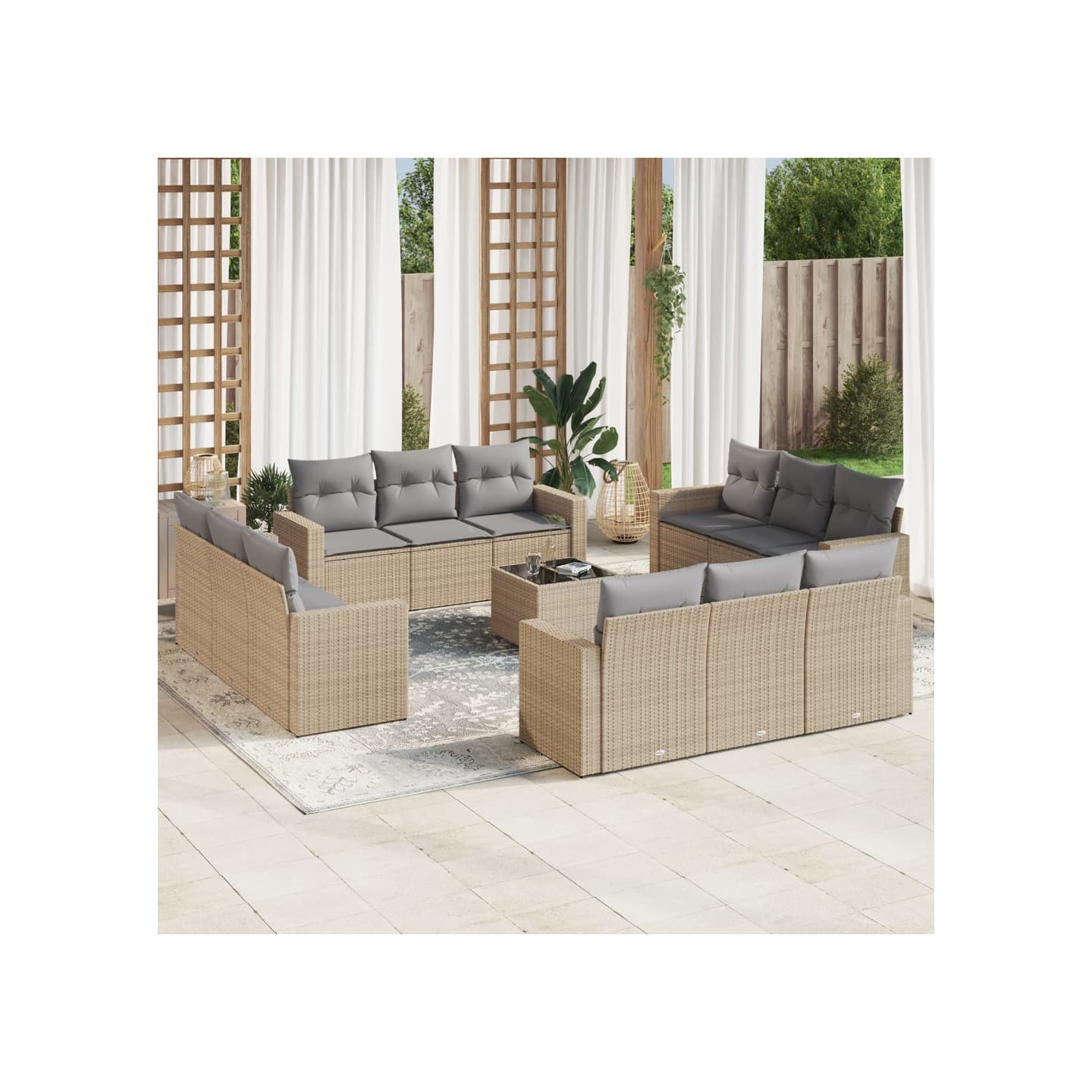 Salon de jardin avec coussins 13 pcs beige résine tressée