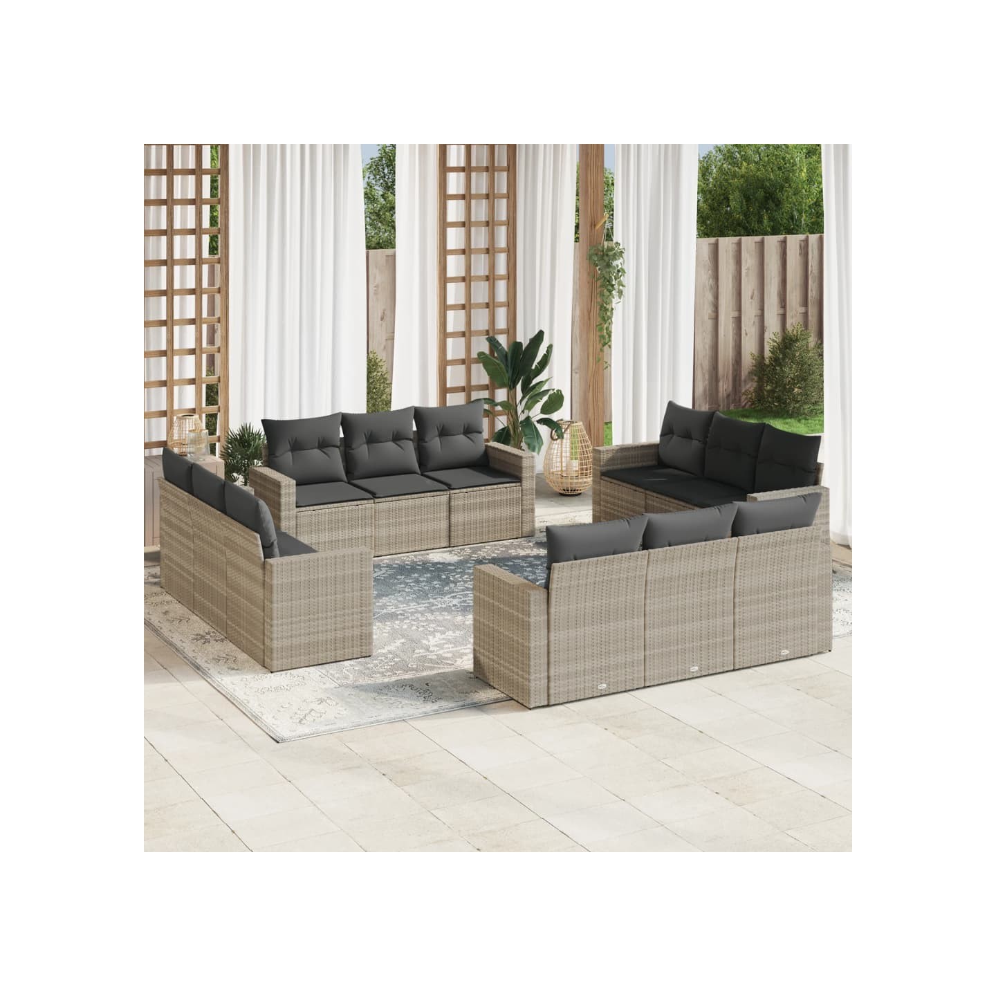 Salon de jardin avec coussins 12 pcs gris clair résine tressée
