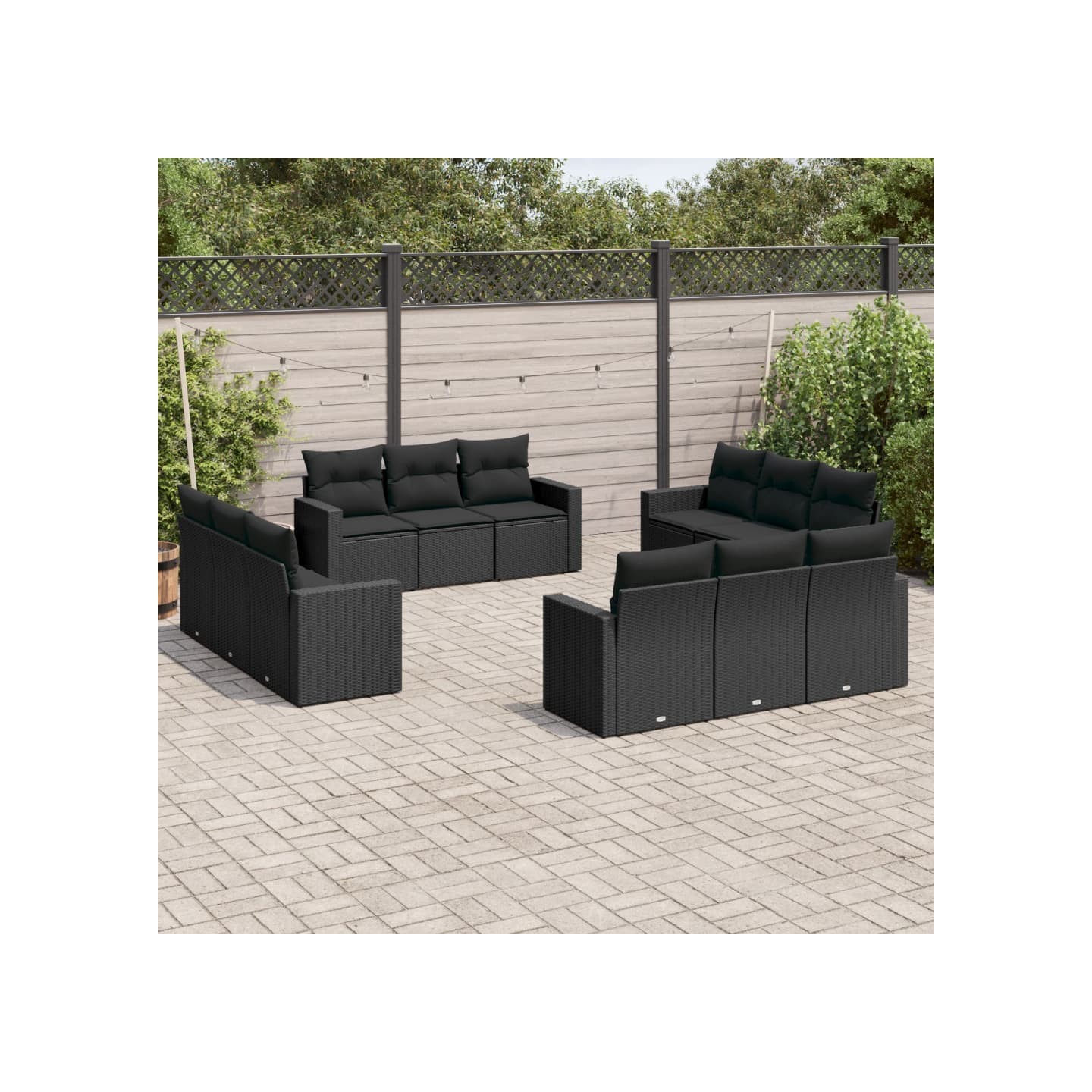 Salon de jardin 12 pcs avec coussins noir résine tressée