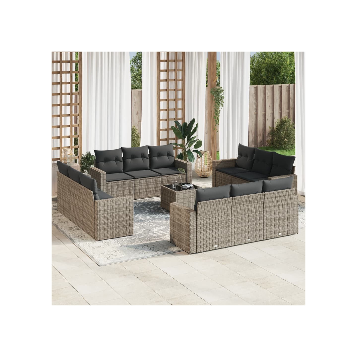 Salon de jardin avec coussins 13 pcs gris résine tressée