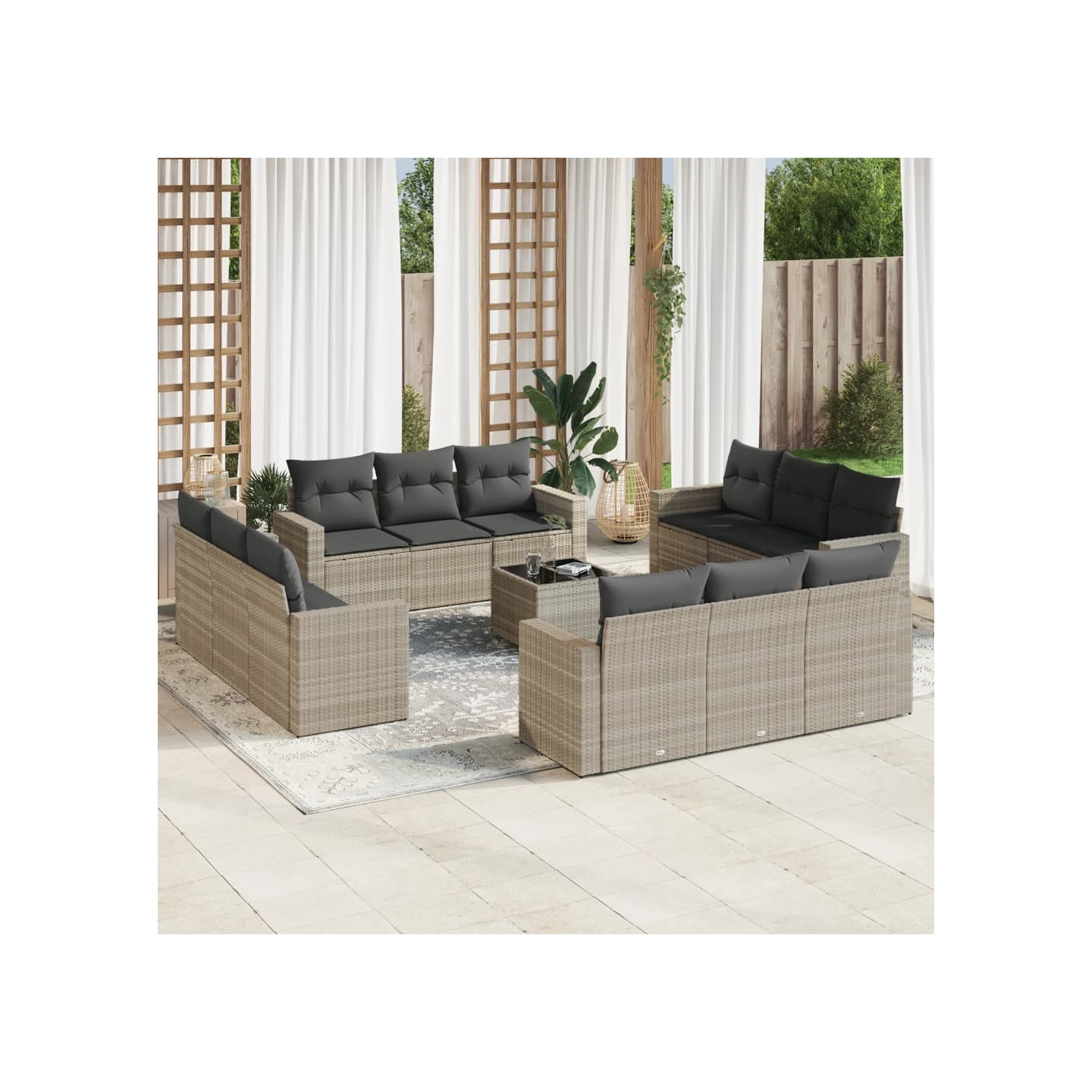 Salon de jardin avec coussins 13 pcs gris clair résine tressée