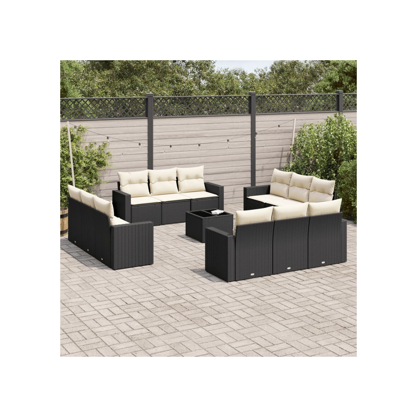 Salon de jardin avec coussins 13 pcs noir résine tressée