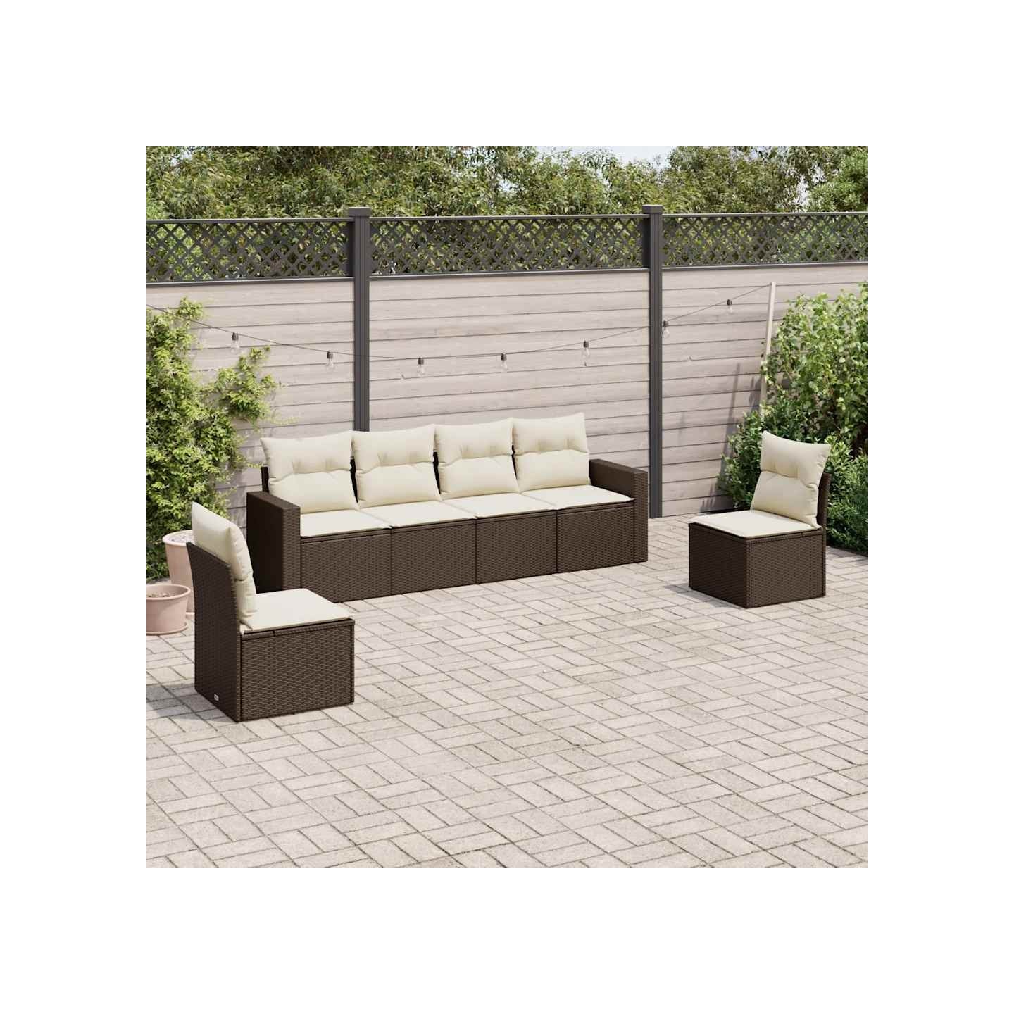 Salon de jardin avec coussins 6 pcs marron résine tressée