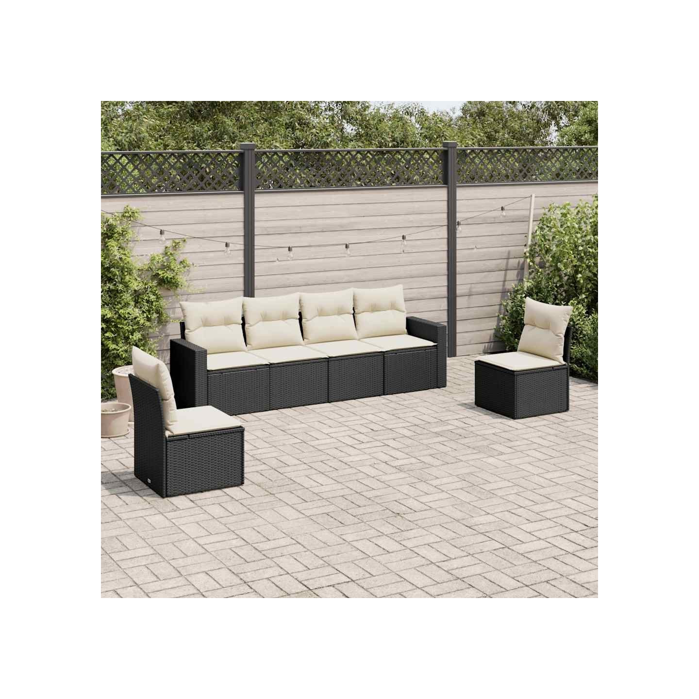 Salon de jardin 6 pcs avec coussins noir résine tressée
