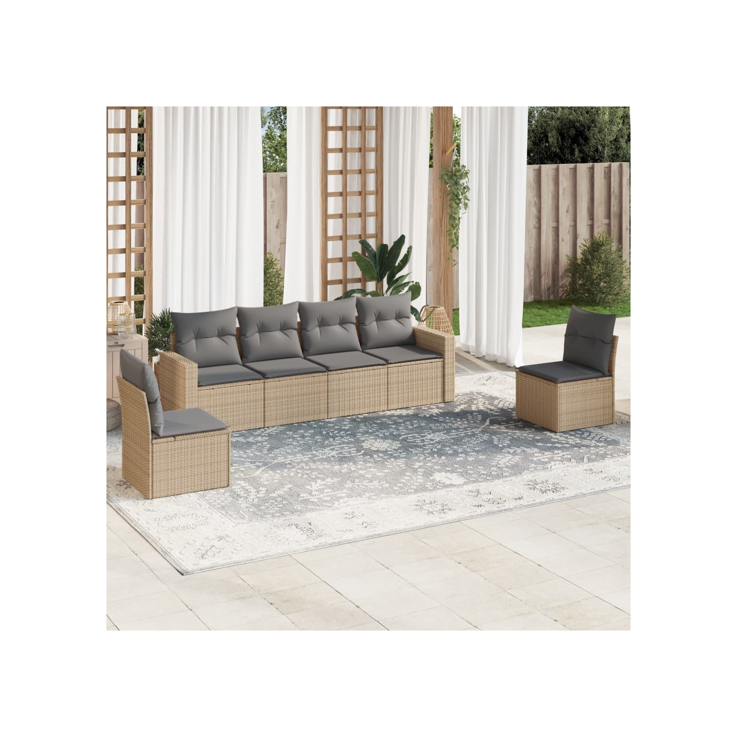 Salon de jardin avec coussins 6 pcs beige résine tressée