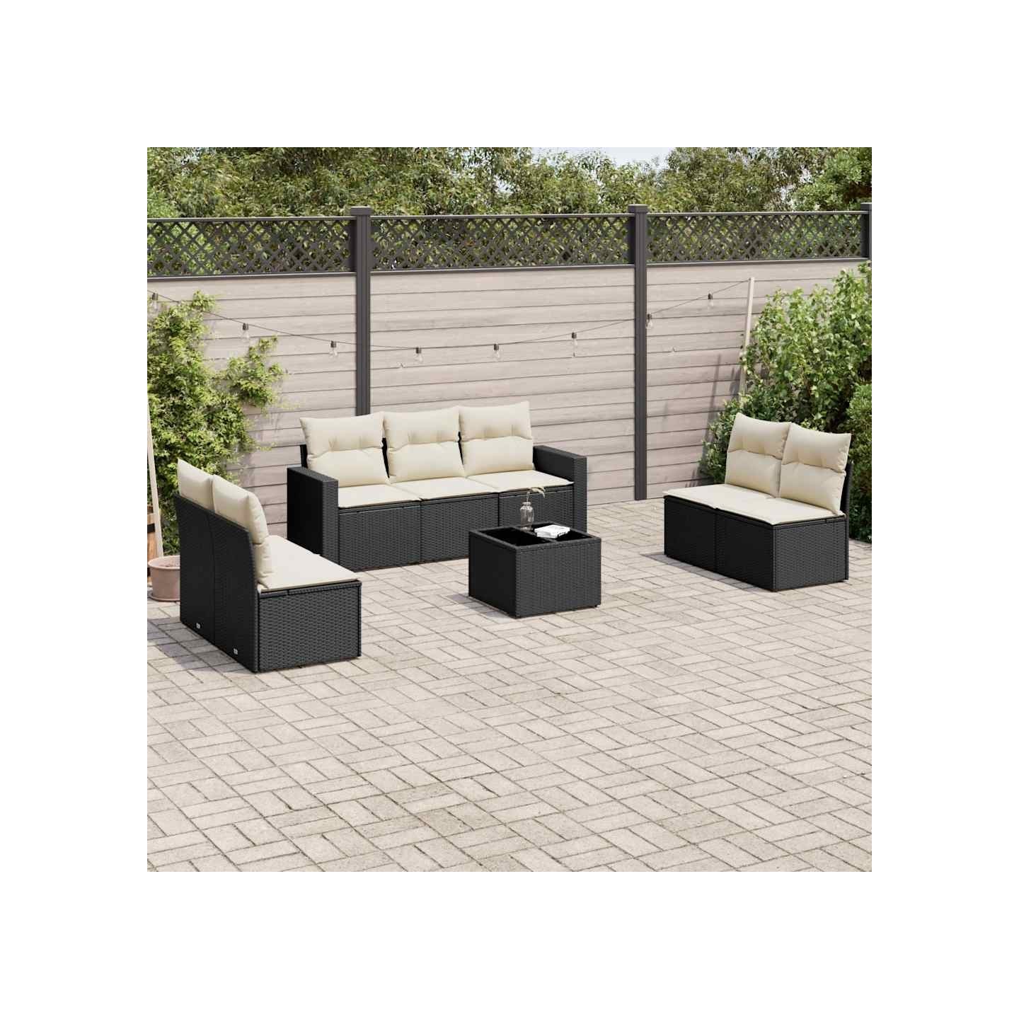 Salon de jardin 8 pcs avec coussins noir résine tressée
