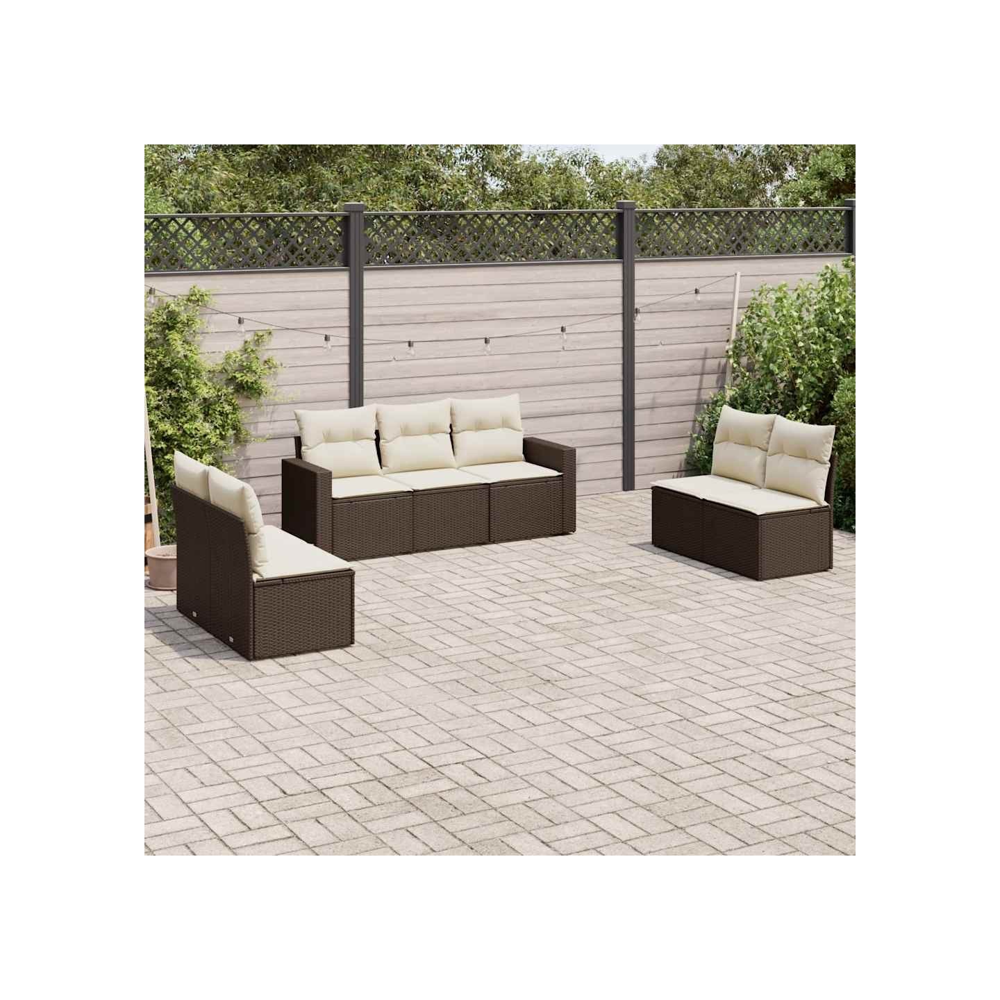 Salon de jardin avec coussins 7 pcs marron résine tressée