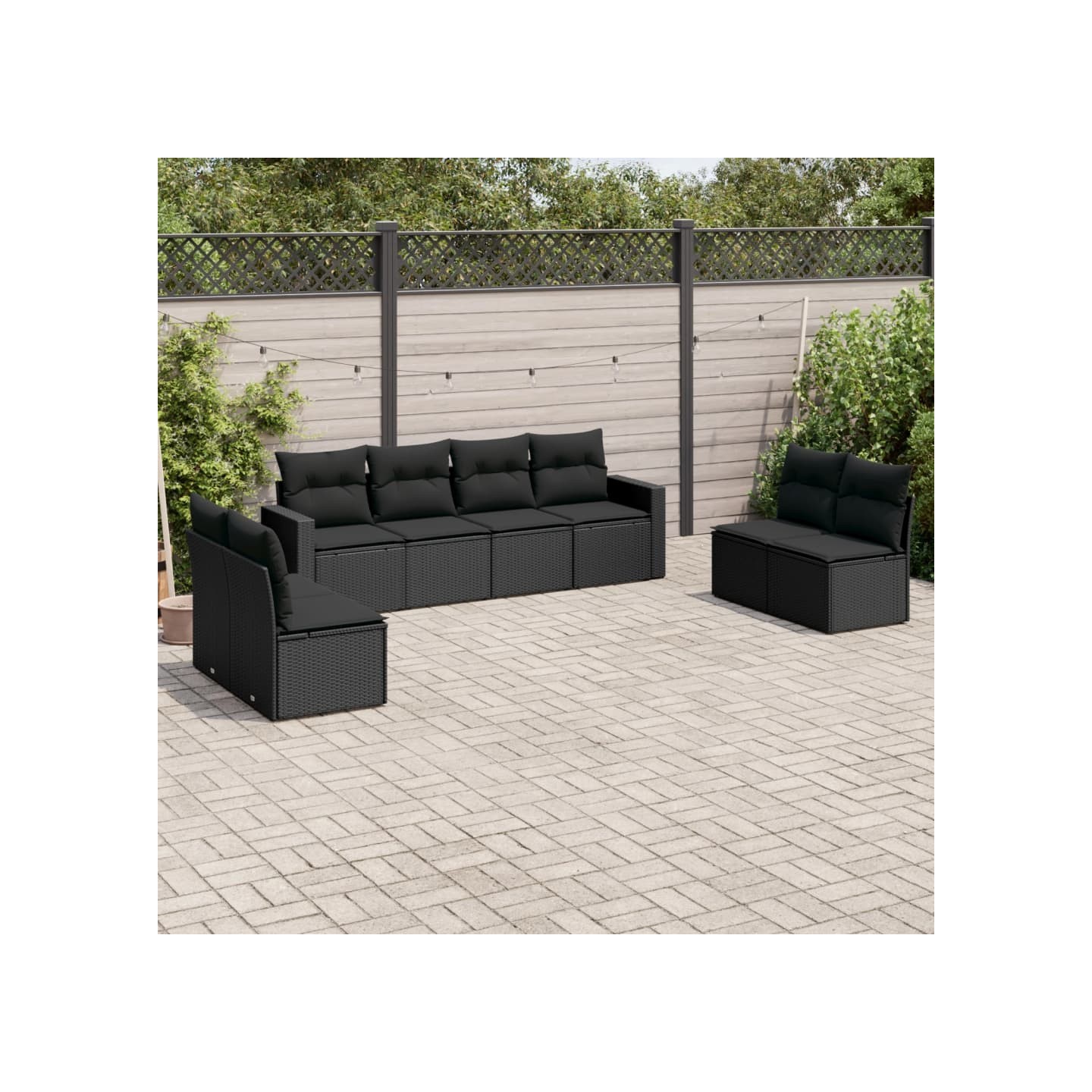 Salon de jardin 8 pcs avec coussins noir résine tressée