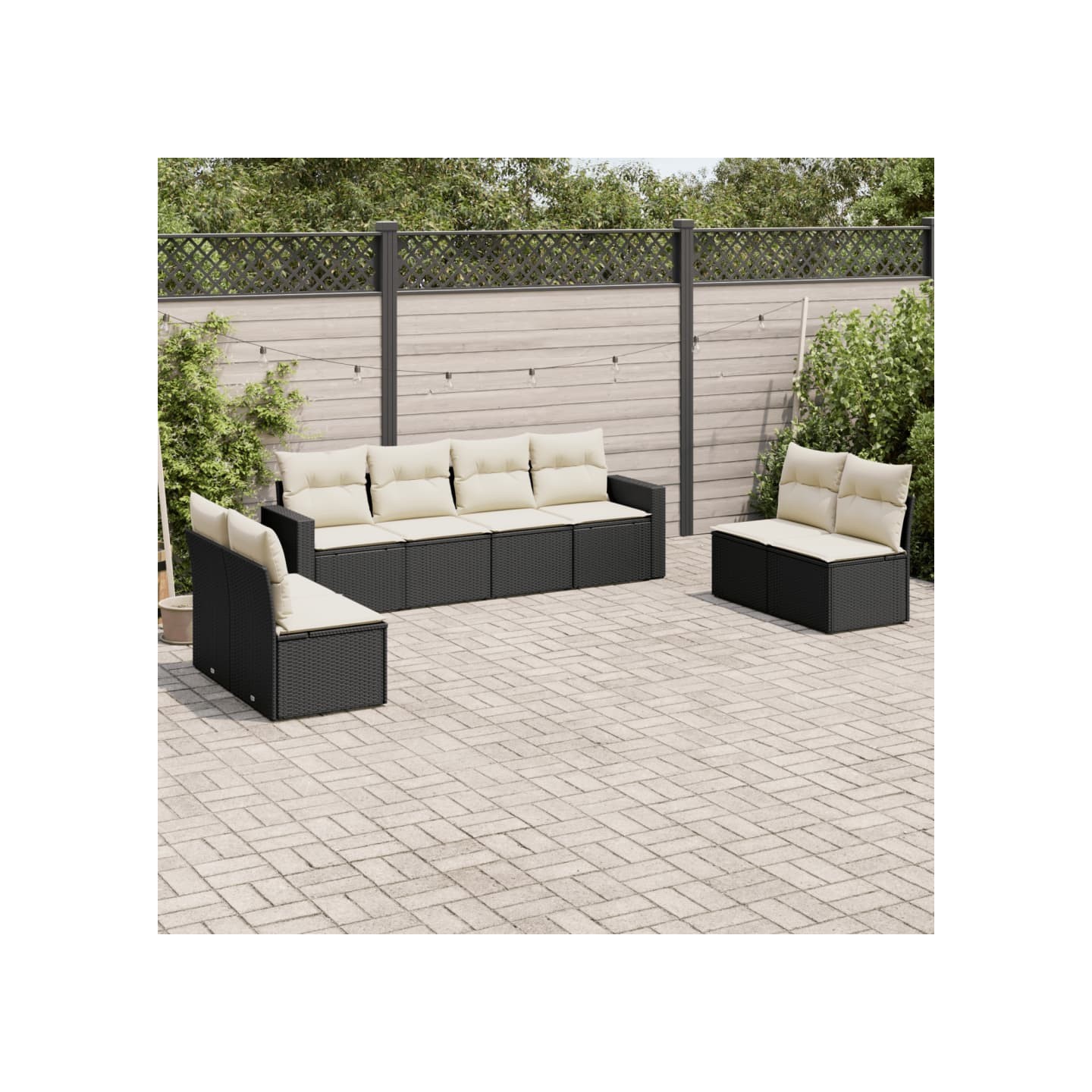 Salon de jardin 8 pcs avec coussins noir résine tressée