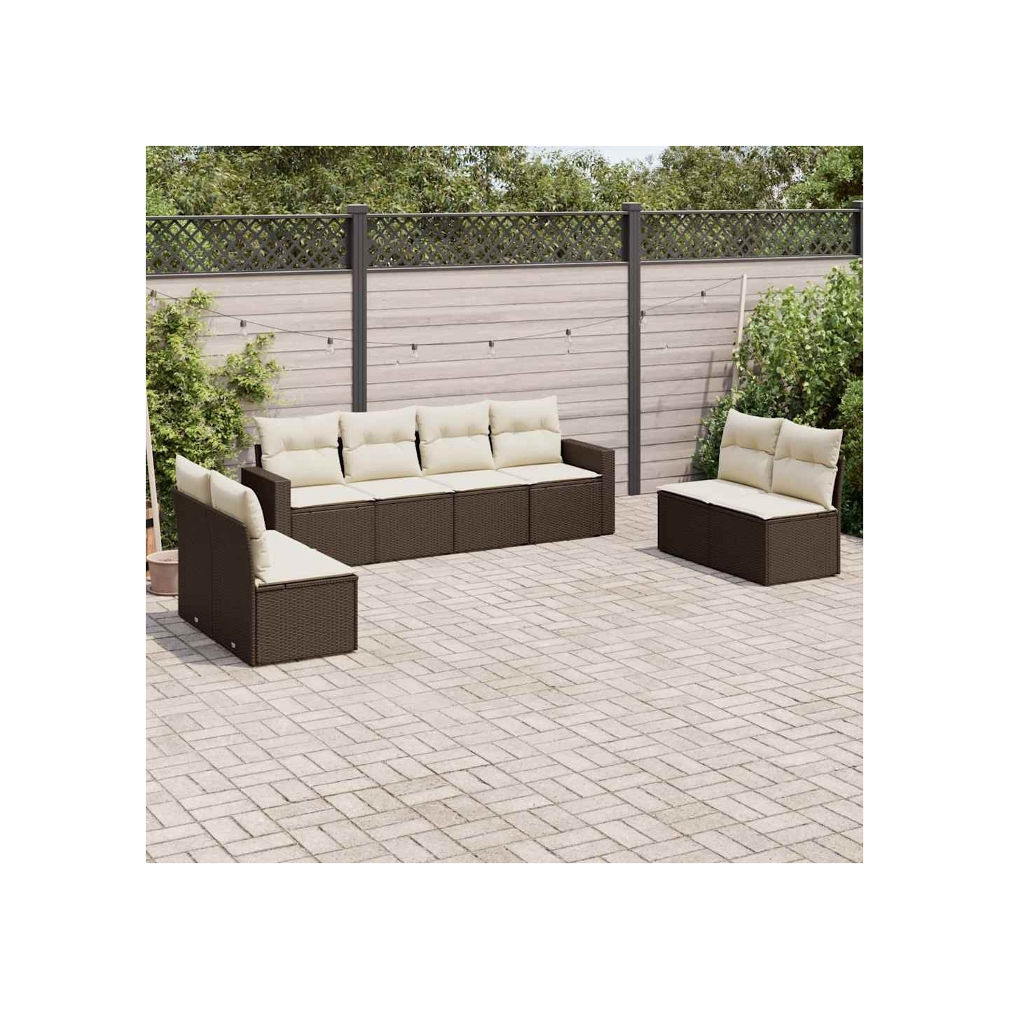 Salon de jardin 8 pcs avec coussins marron résine tressée