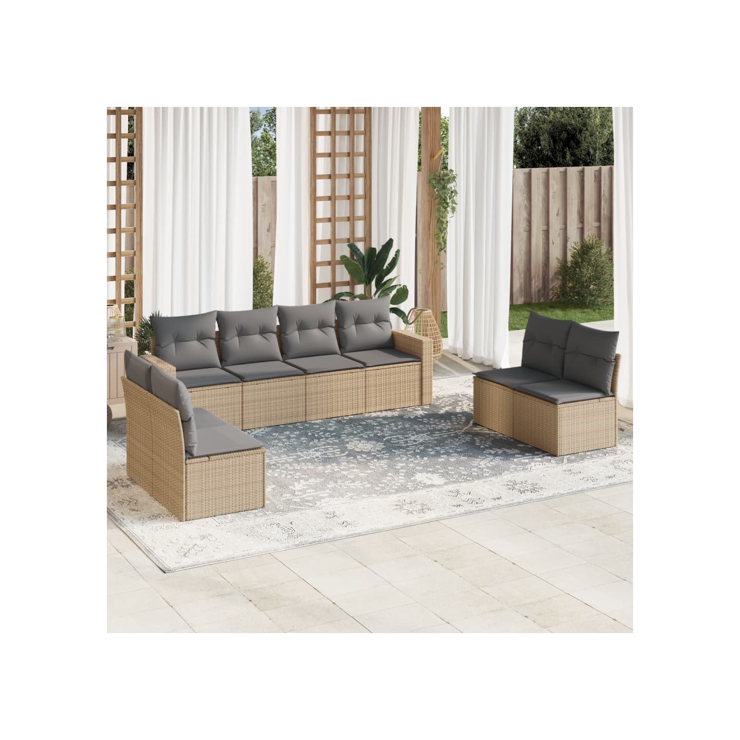 Salon de jardin avec coussins 8 pcs beige résine tressée
