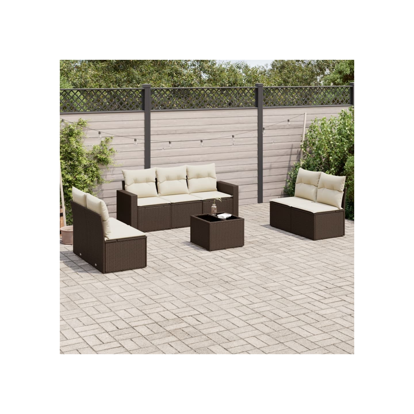 Salon de jardin 8 pcs avec coussins marron résine tressée