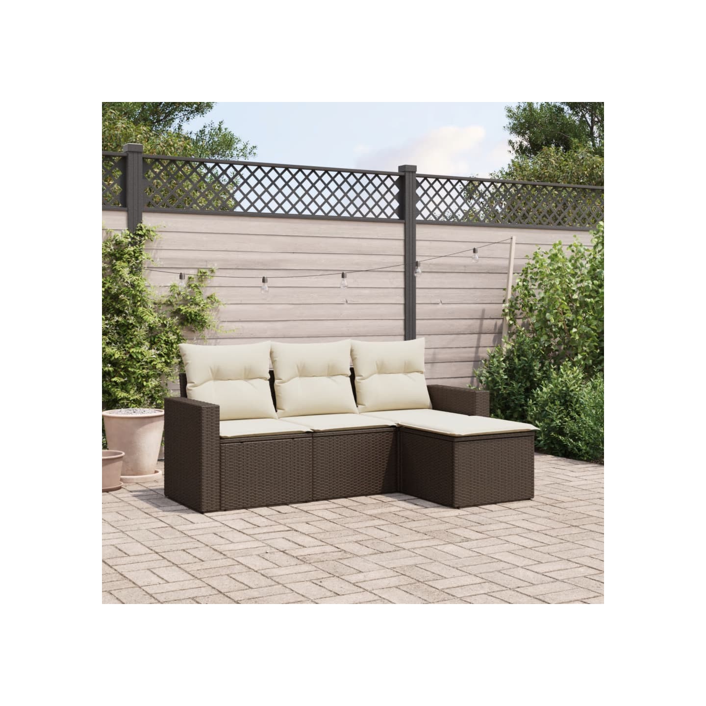 Salon de jardin 4 pcs avec coussins marron résine tressée