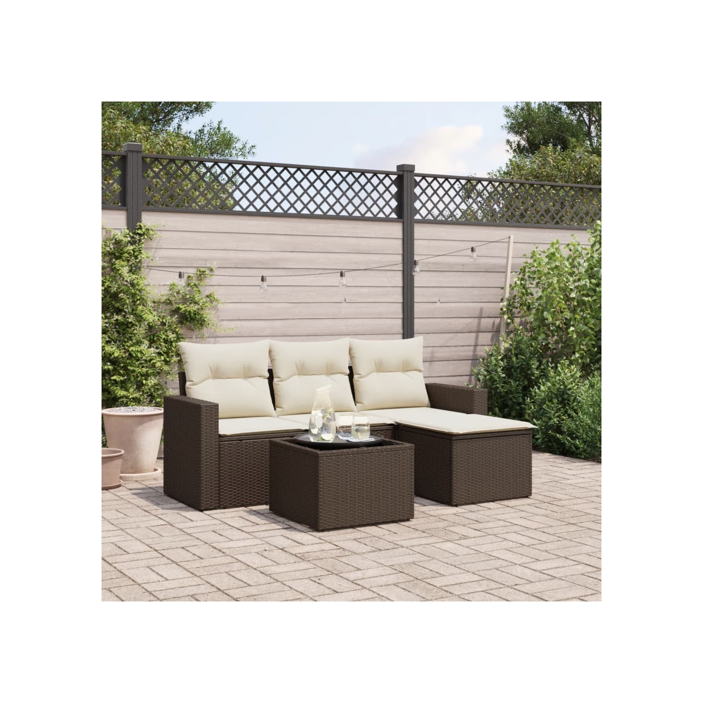 Salon de jardin avec coussins 5 pcs marron résine tressée