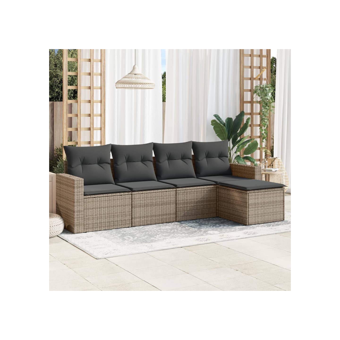 Salon de jardin 5 pcs avec coussins gris résine tressée