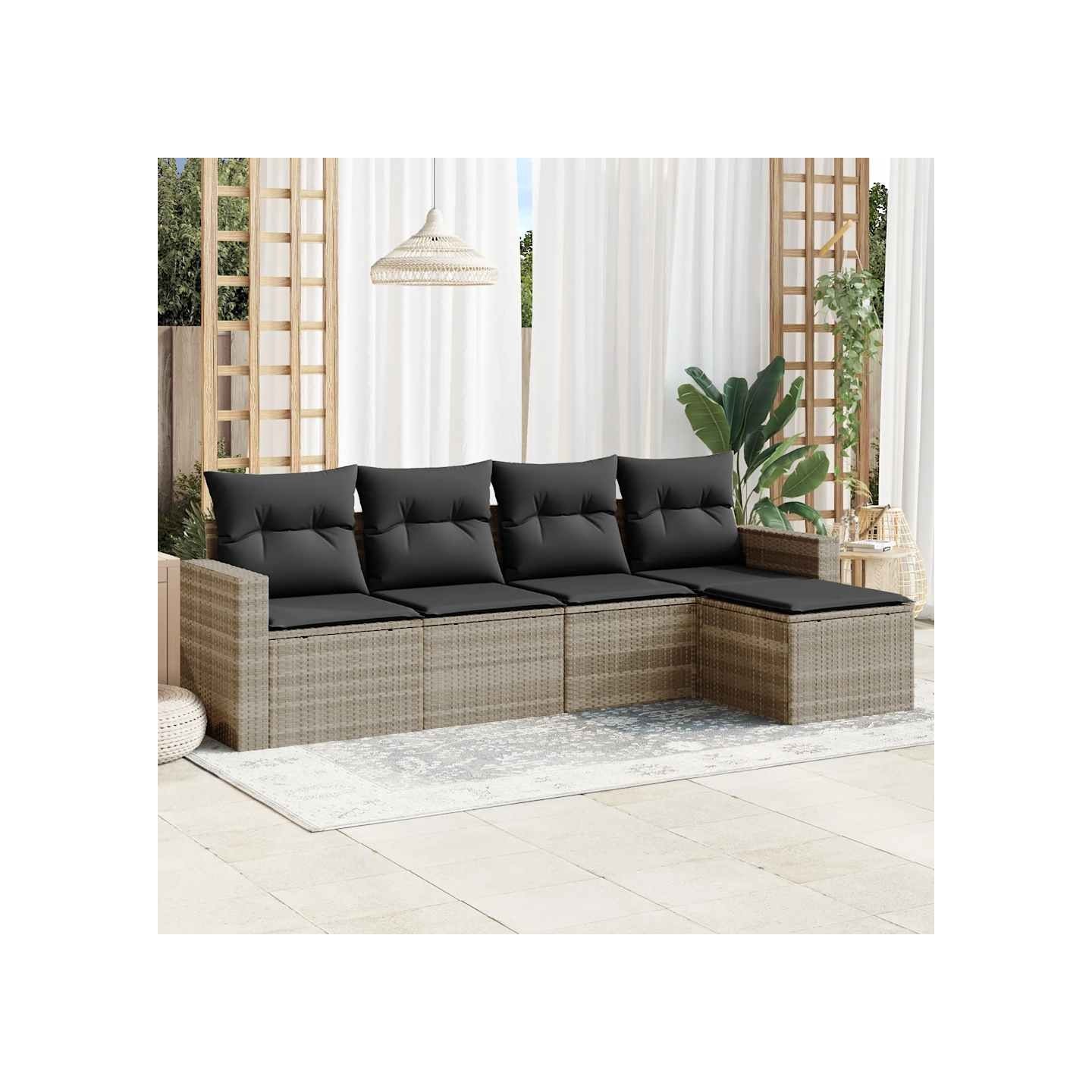 Salon de jardin 5 pcs avec coussins gris clair résine tressée