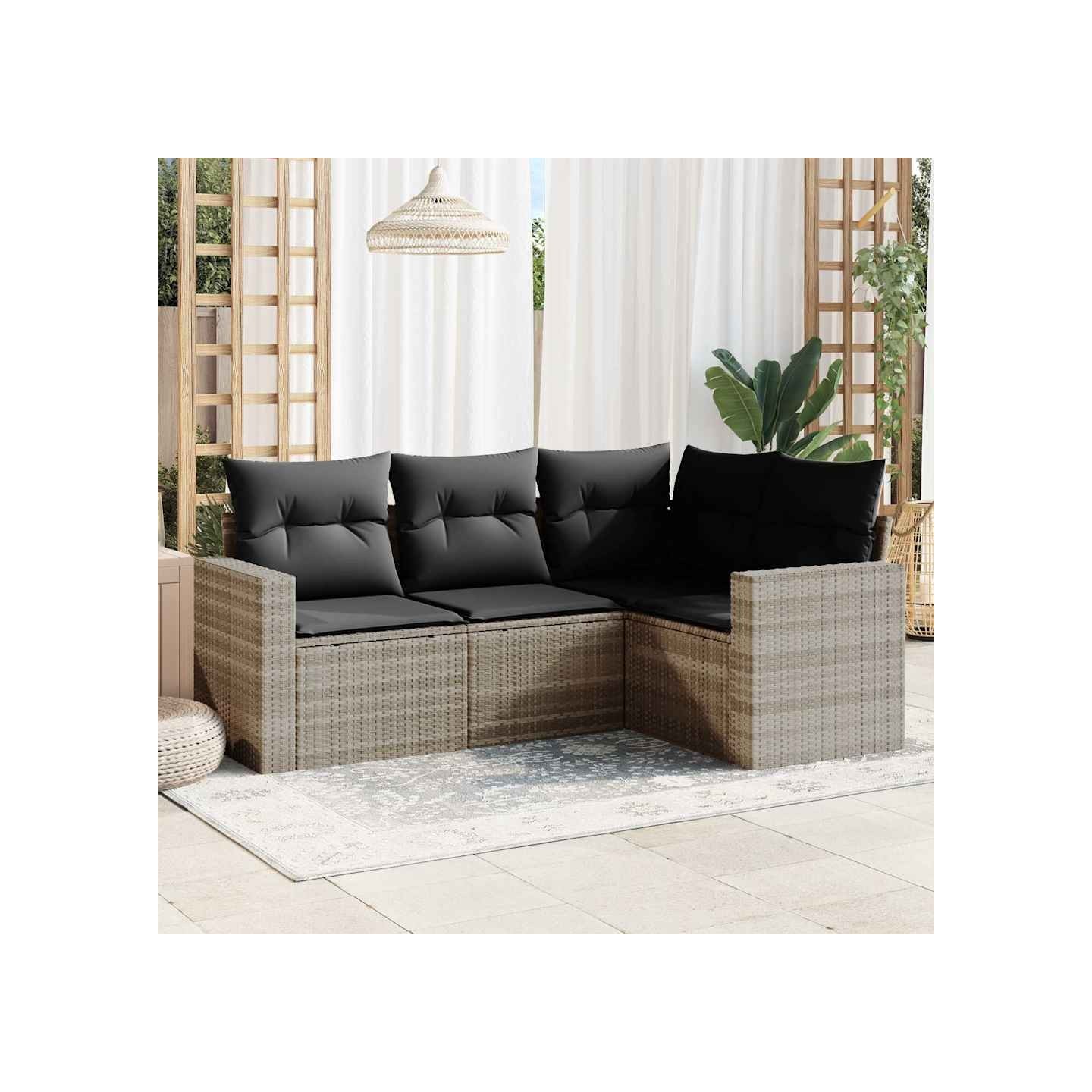 Salon de jardin 4 pcs avec coussins gris clair résine tressée