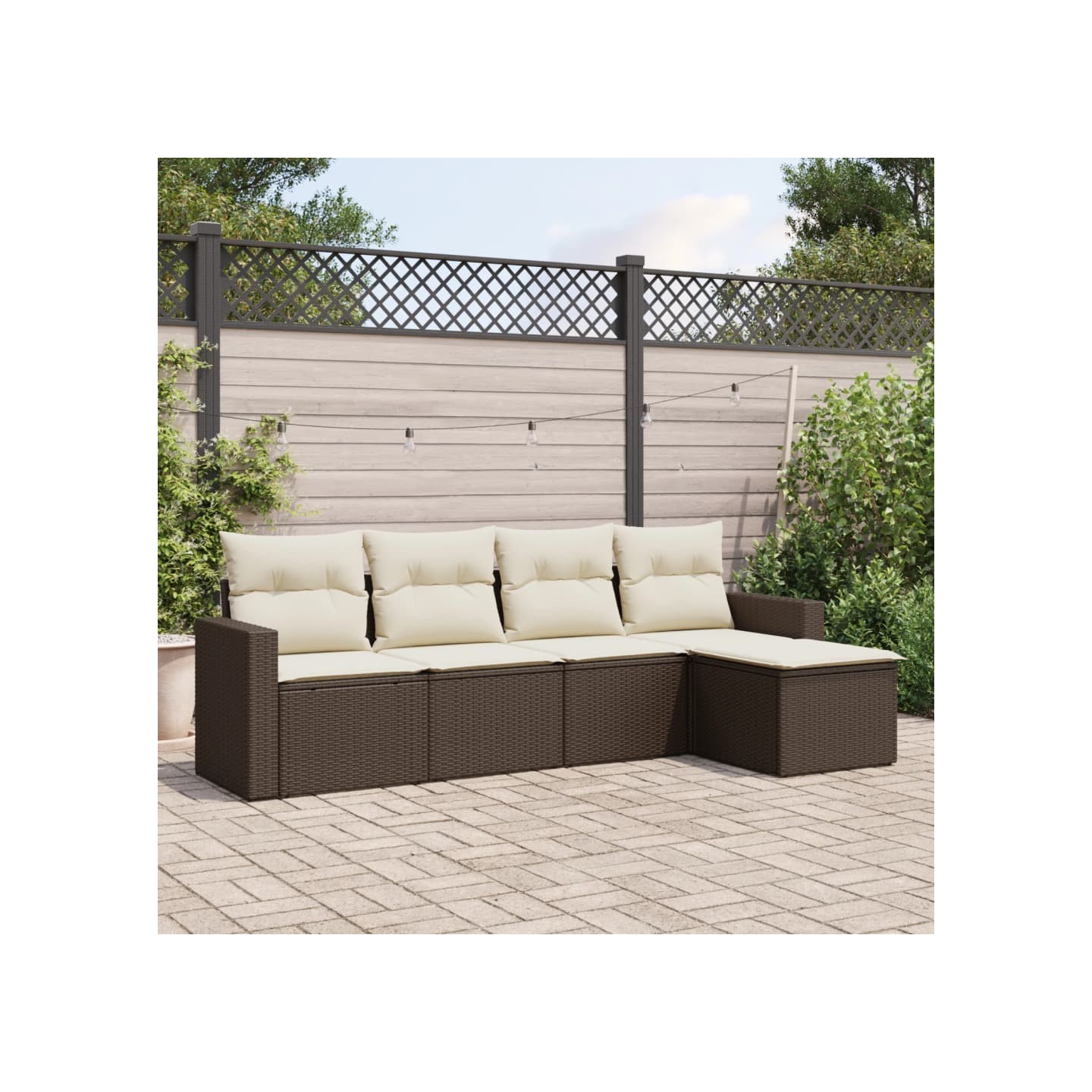 Salon de jardin avec coussins 5 pcs marron résine tressée
