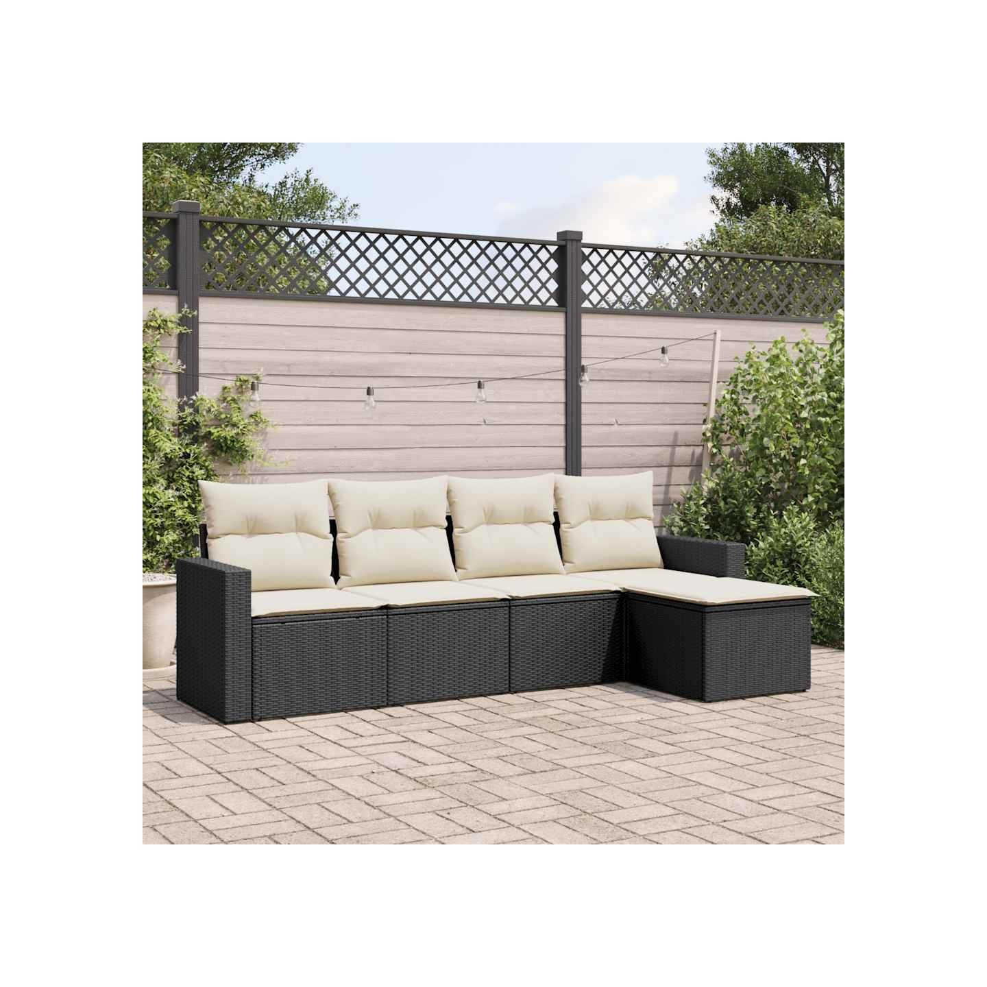 Salon de jardin 5 pcs avec coussins noir résine tressée