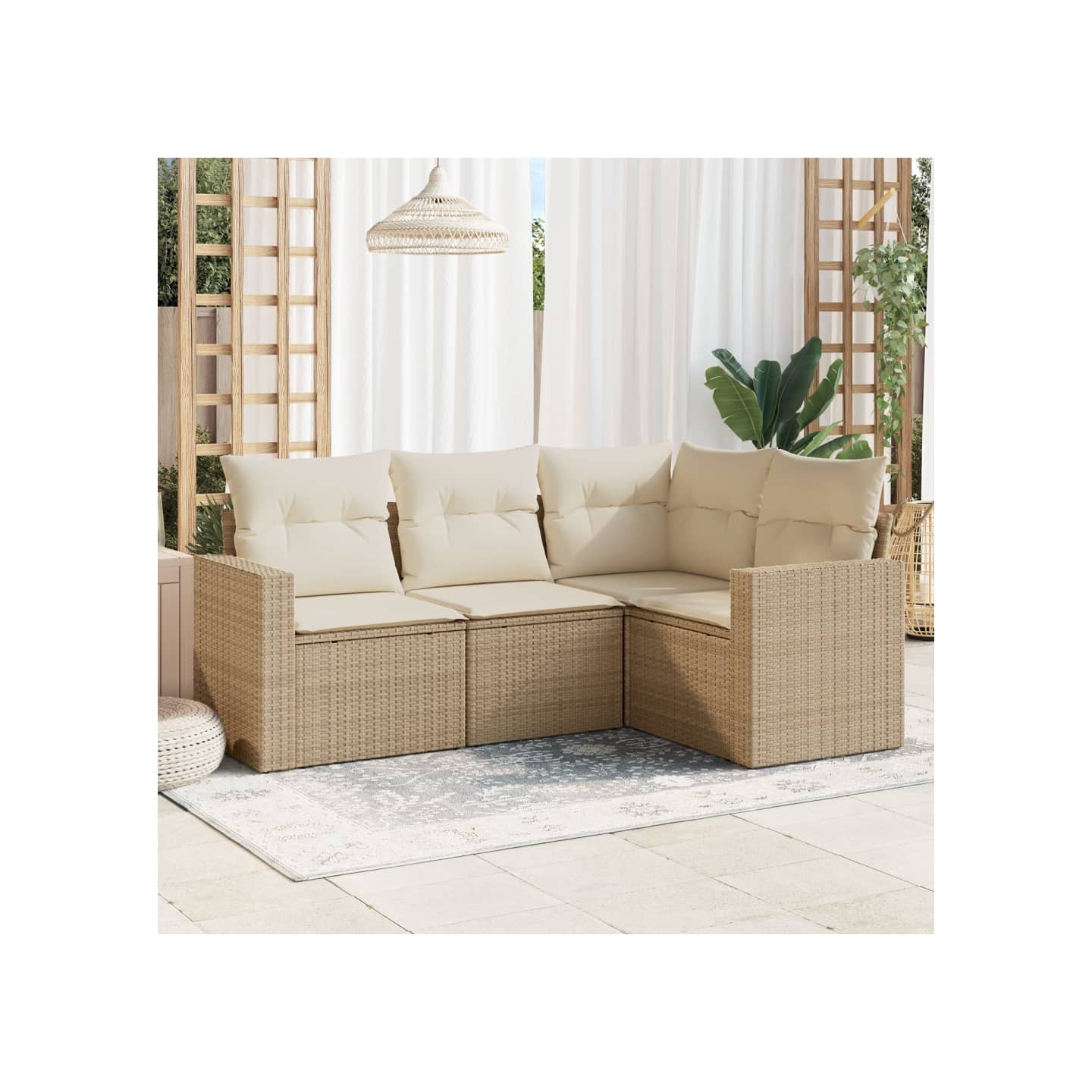 Salon de jardin avec coussins 4 pcs beige résine tressée