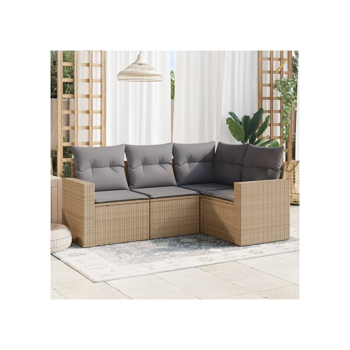 Salon de jardin avec coussins 4 pcs beige résine tressée