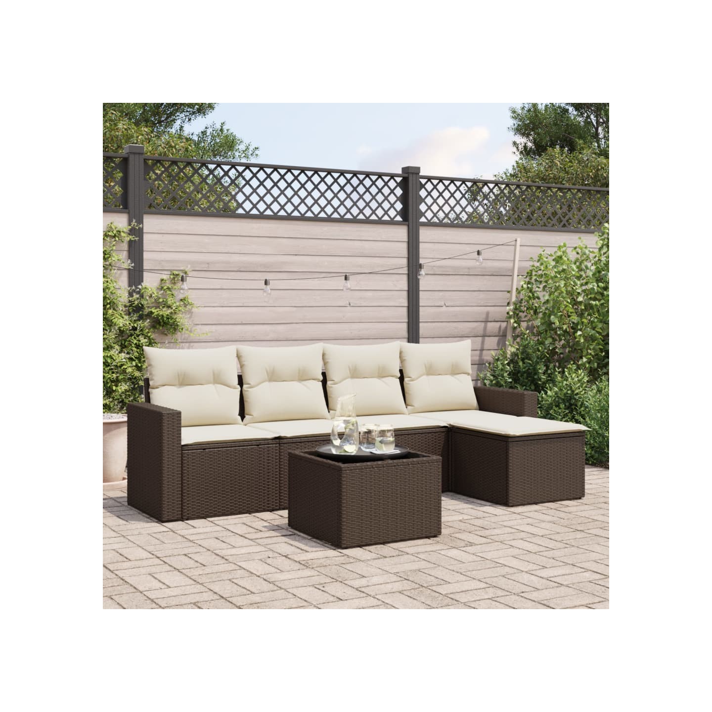Salon de jardin avec coussins 6 pcs marron résine tressée