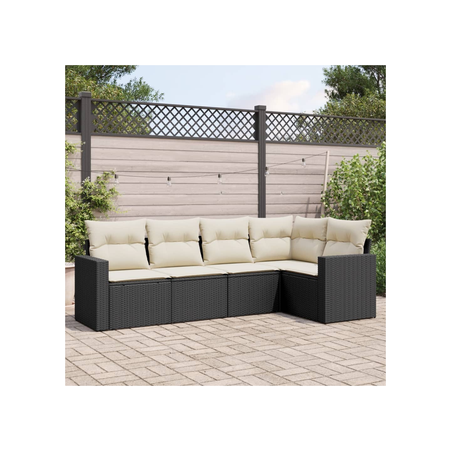 Salon de jardin 5 pcs avec coussins noir résine tressée