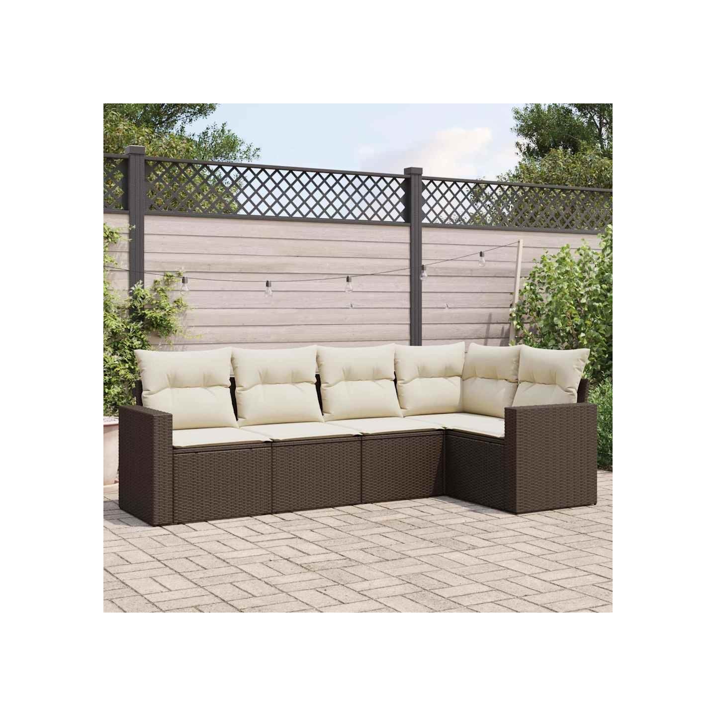 Salon de jardin avec coussins 5 pcs marron résine tressée