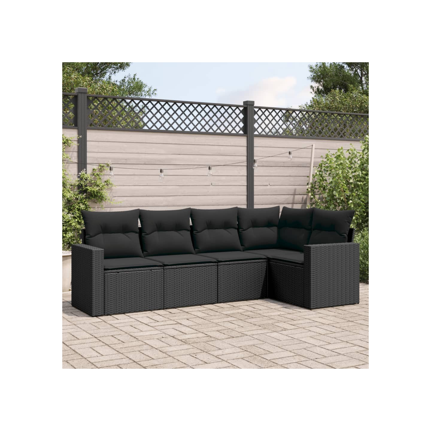 Salon de jardin 5 pcs avec coussins noir résine tressée