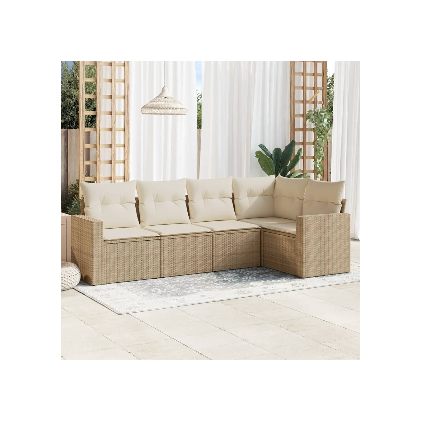 Salon de jardin avec coussins 5 pcs beige résine tressée