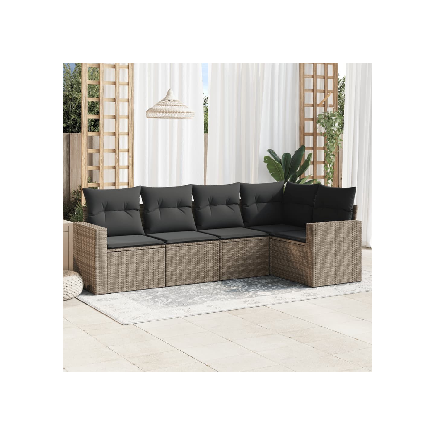 Salon de jardin 5 pcs avec coussins gris résine tressée