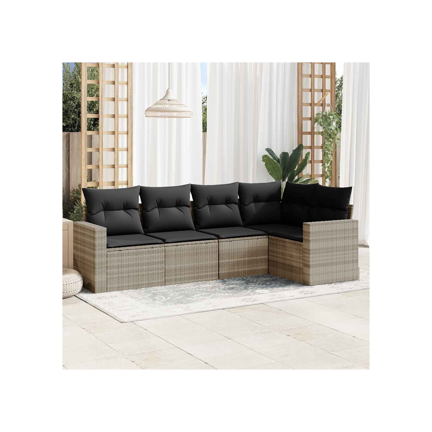 Salon de jardin 5 pcs avec coussins gris clair résine tressée
