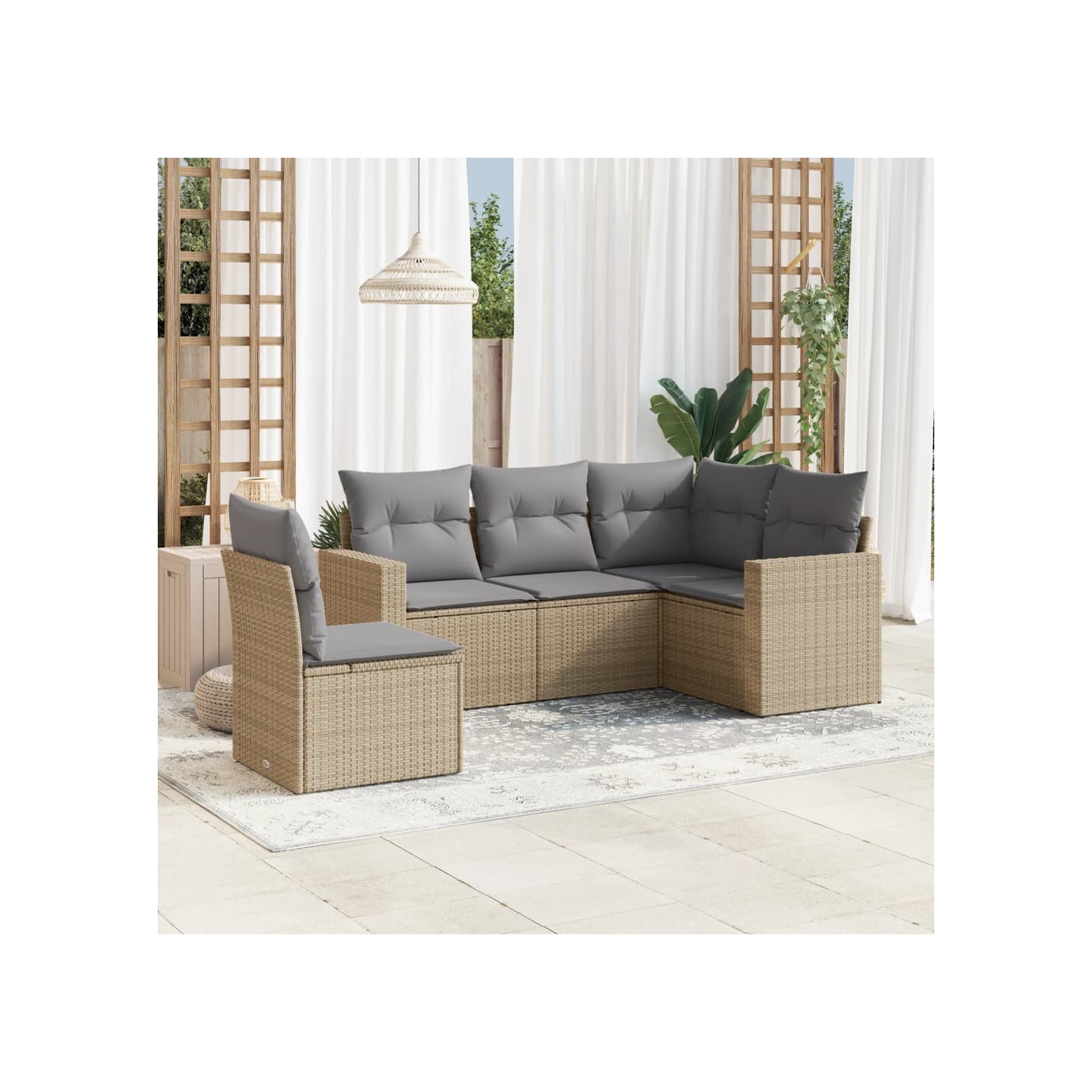 Salon de jardin avec coussins 5 pcs beige résine tressée