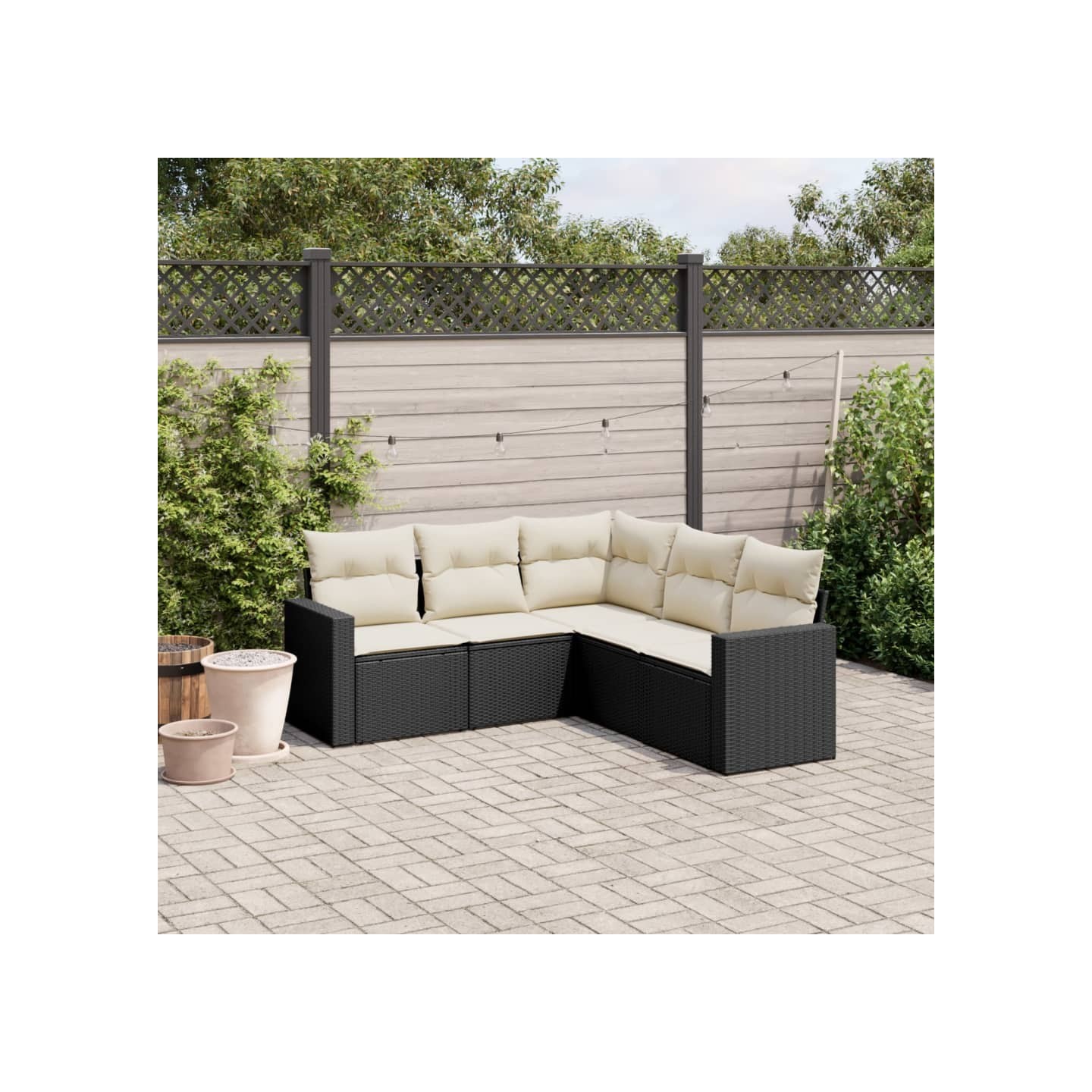 Salon de jardin 5 pcs avec coussins noir résine tressée