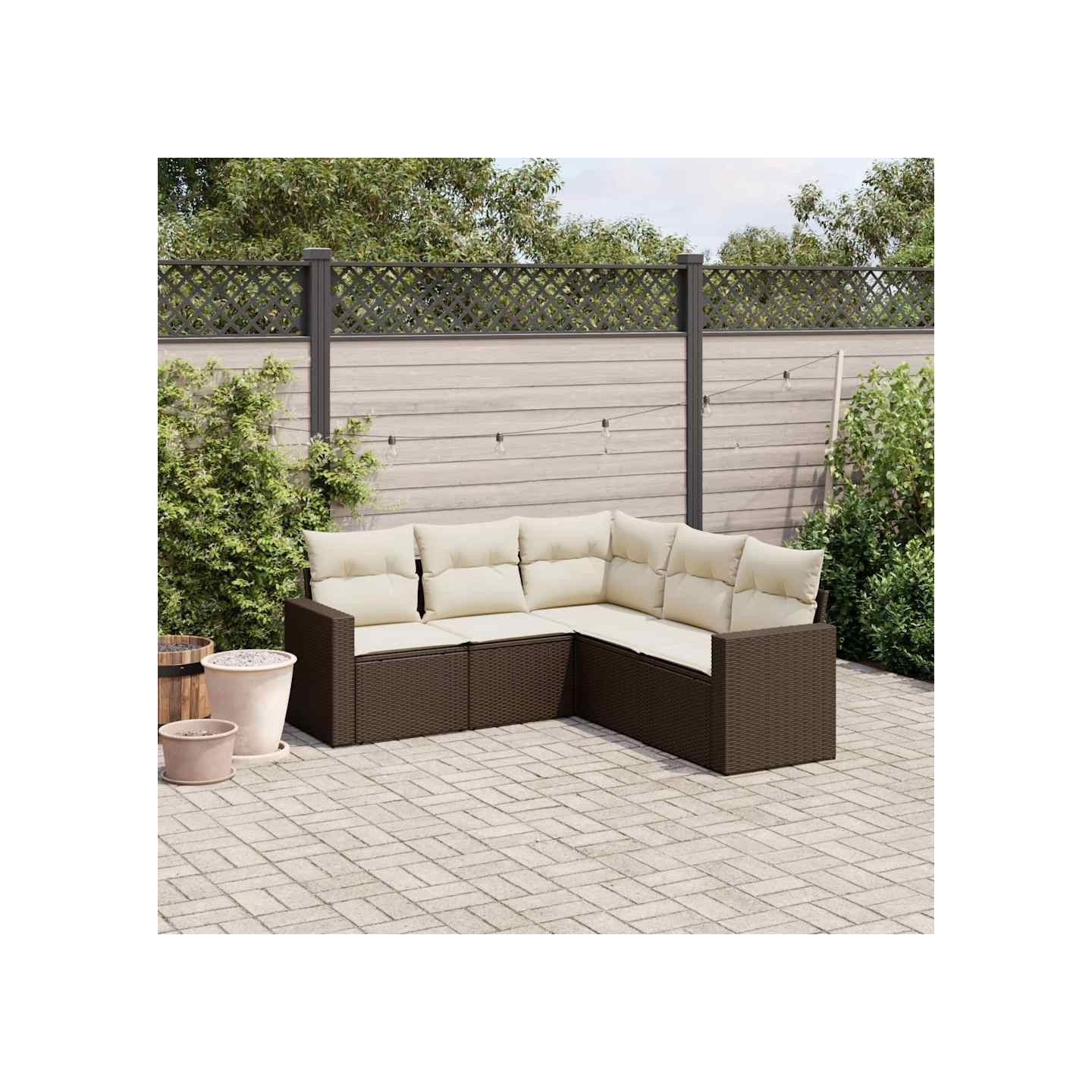 Salon de jardin avec coussins 5 pcs marron résine tressée