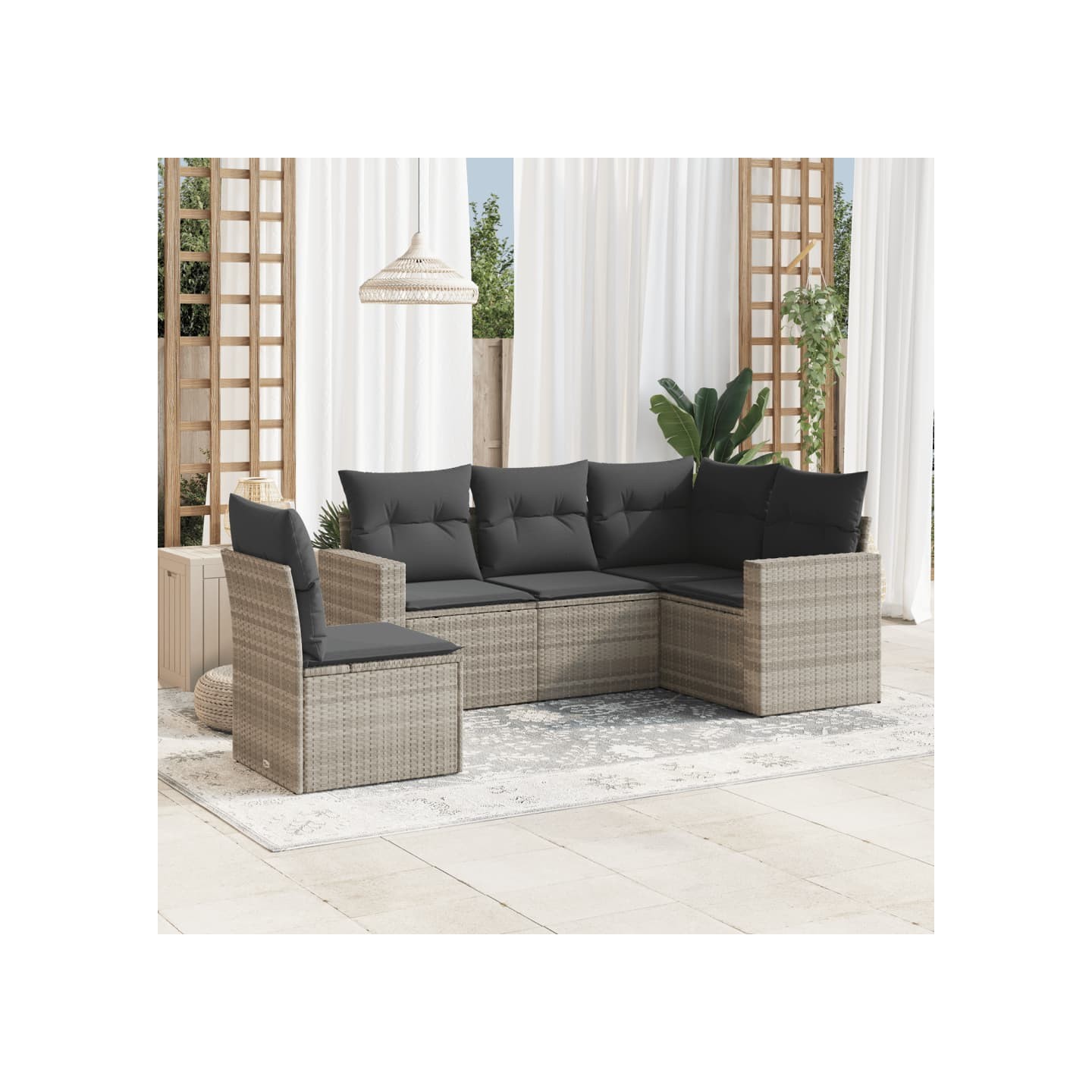 Salon de jardin 5 pcs avec coussins gris clair résine tressée