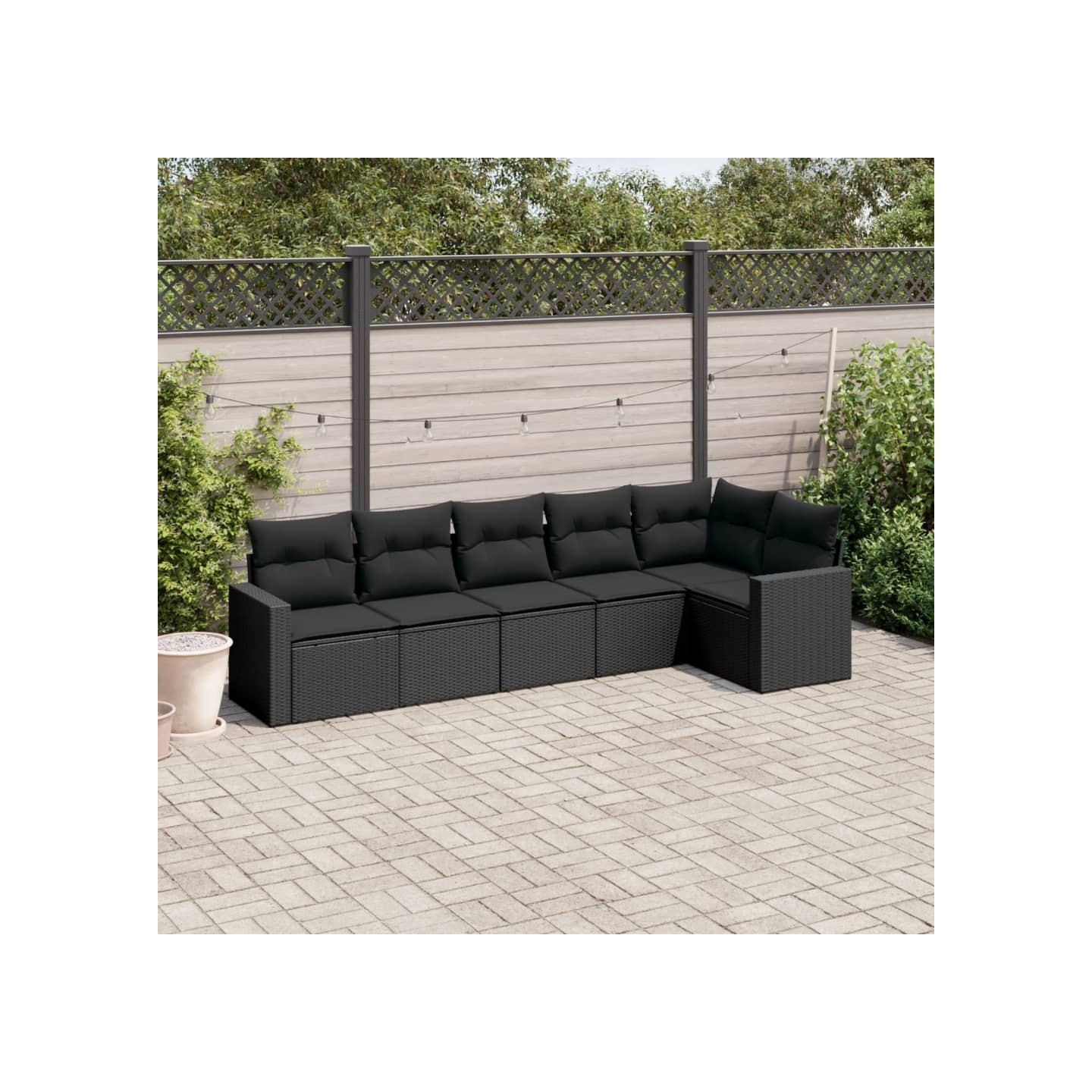 Salon de jardin 6 pcs avec coussins noir résine tressée