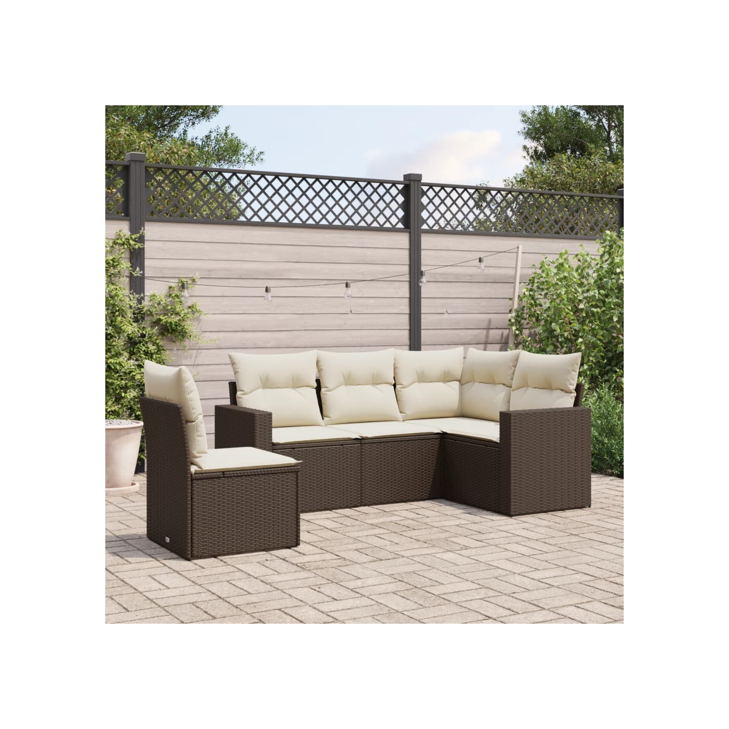 Salon de jardin avec coussins 5 pcs marron résine tressée