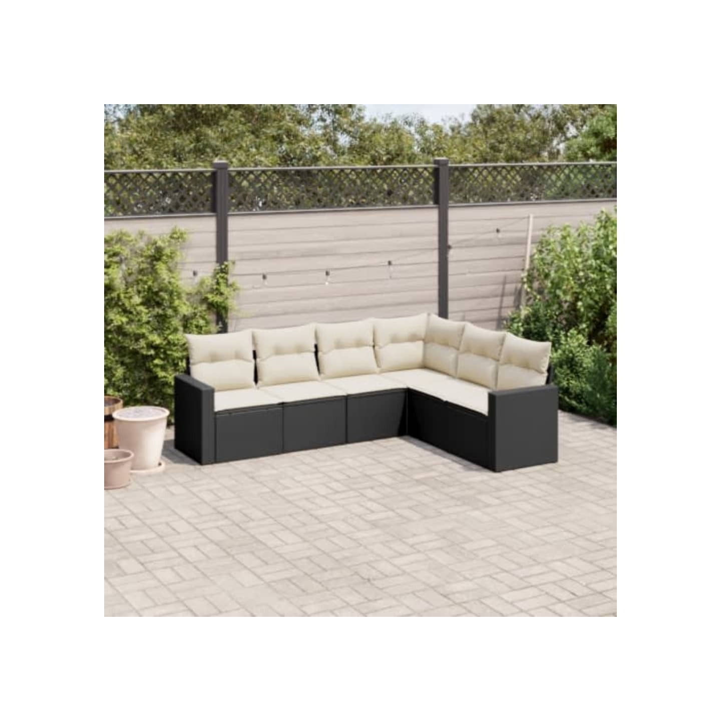 Salon de jardin 6 pcs avec coussins noir résine tressée