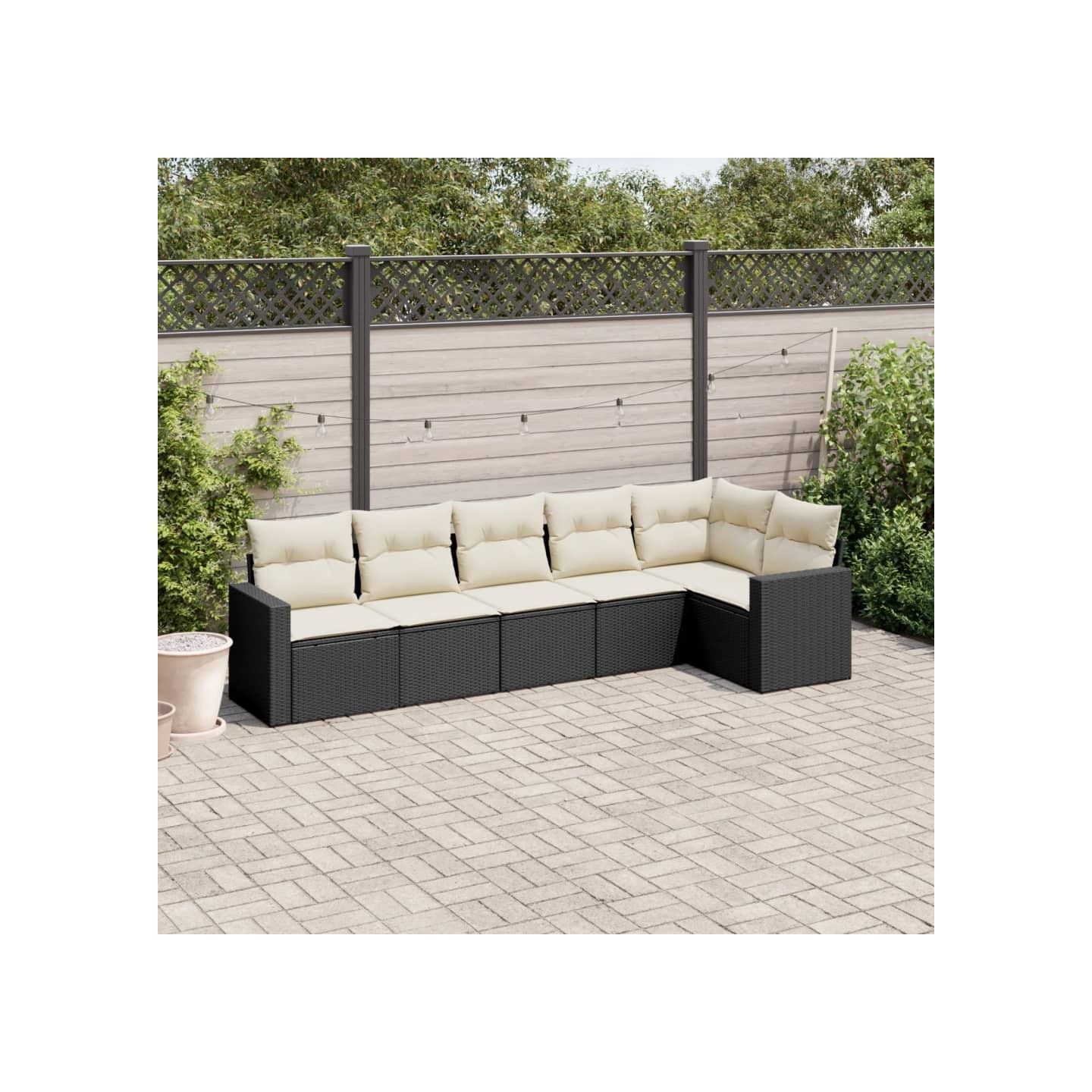 Salon de jardin 6 pcs avec coussins noir résine tressée