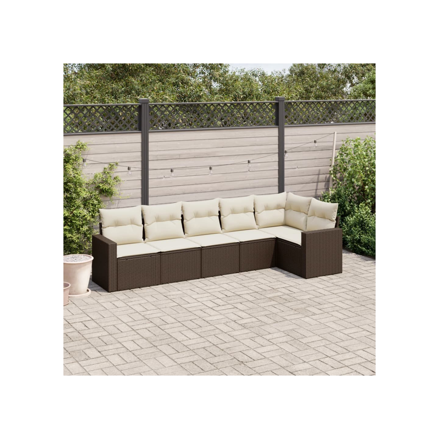 Salon de jardin avec coussins 6 pcs marron résine tressée