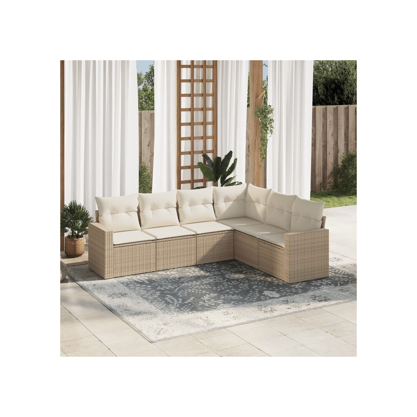 Salon de jardin avec coussins 6 pcs beige résine tressée