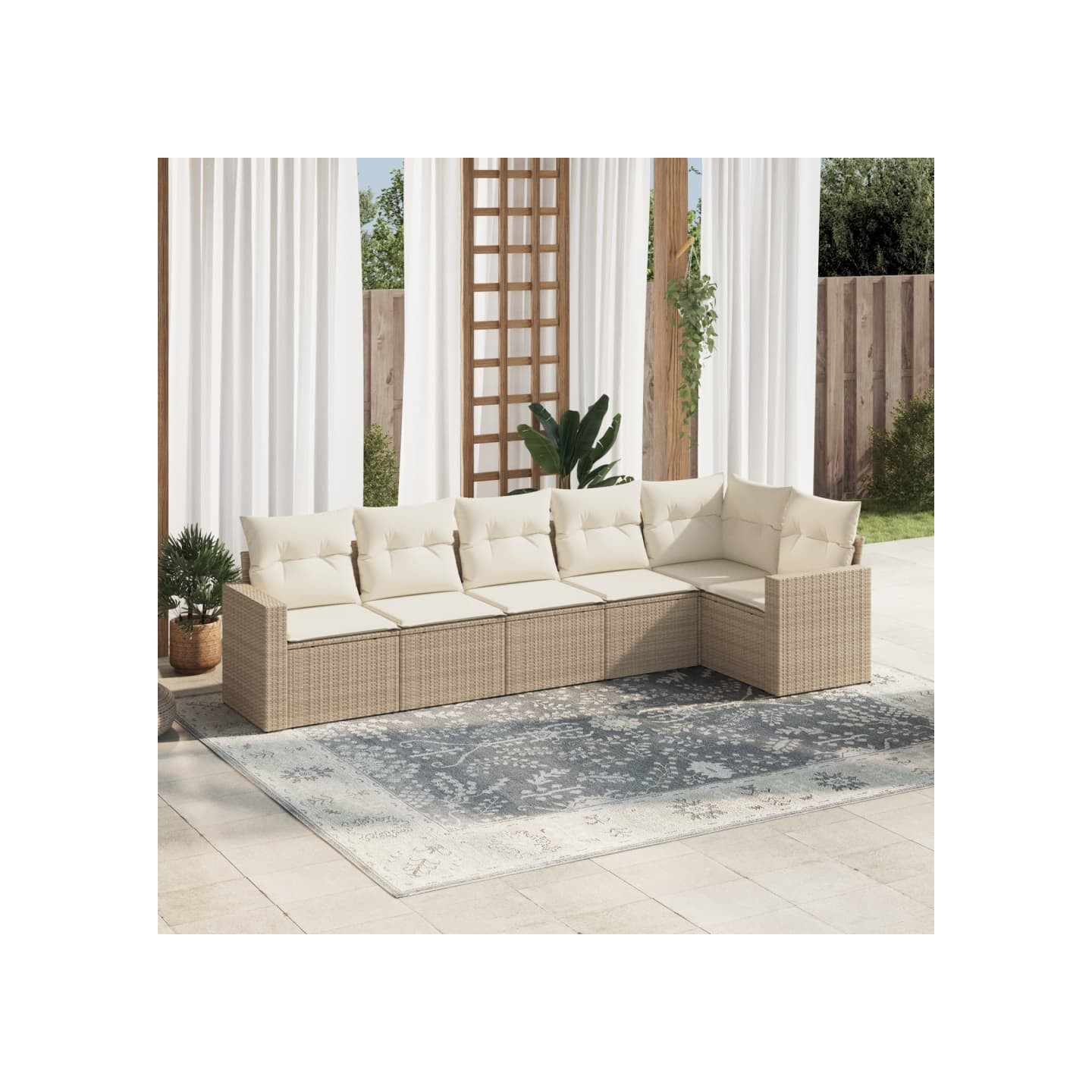 Salon de jardin avec coussins 6 pcs beige résine tressée