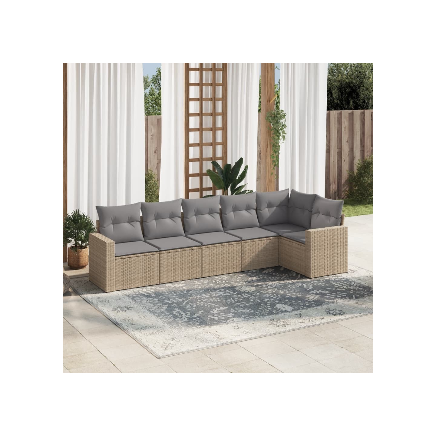 Salon de jardin avec coussins 6 pcs beige résine tressée