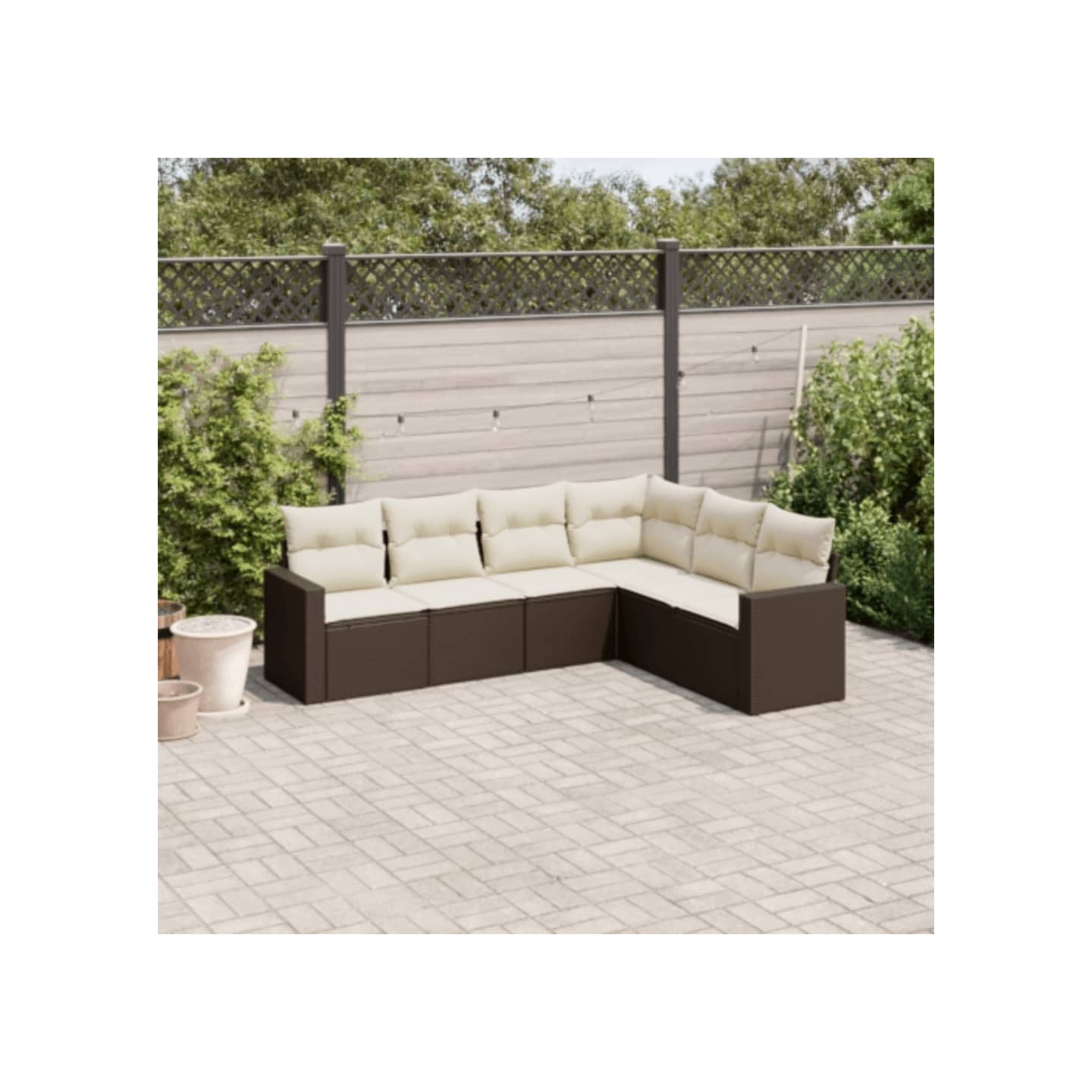 Salon de jardin avec coussins 6 pcs marron résine tressée