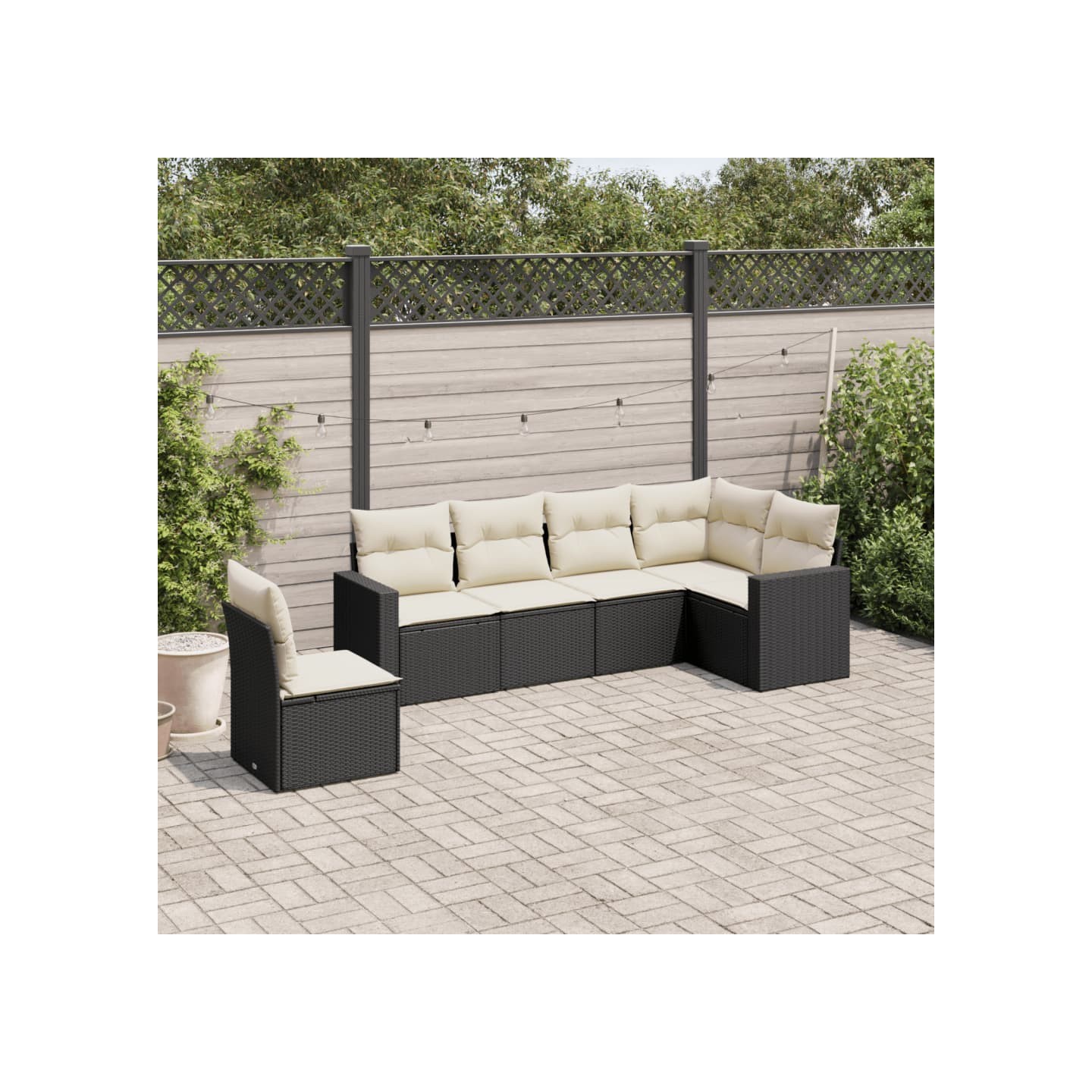 Salon de jardin 6 pcs avec coussins noir résine tressée